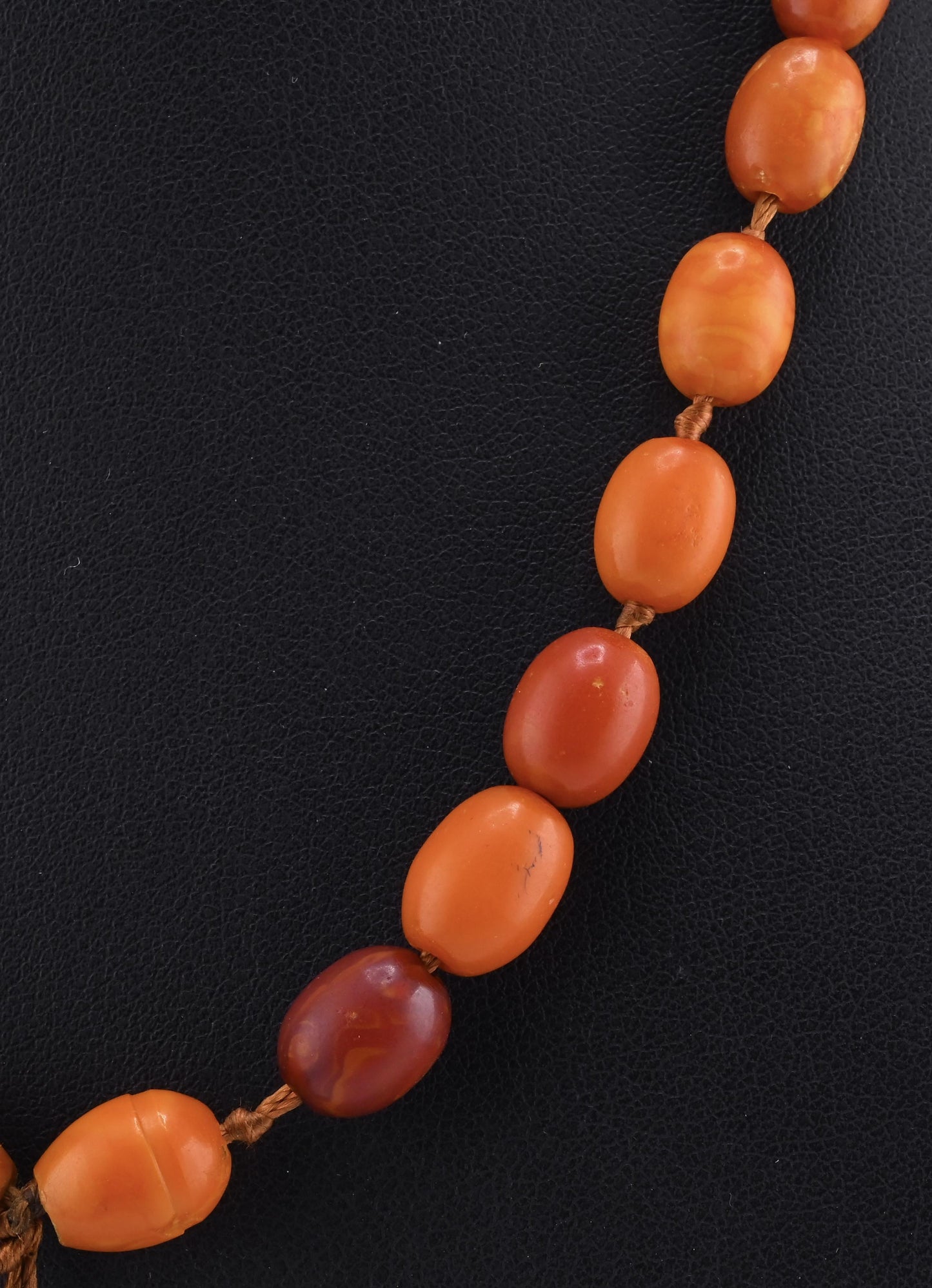 Antique Deep Butterscotch Amber Olive Bead Necklace 14k Gold Clasp 16.06 Grams