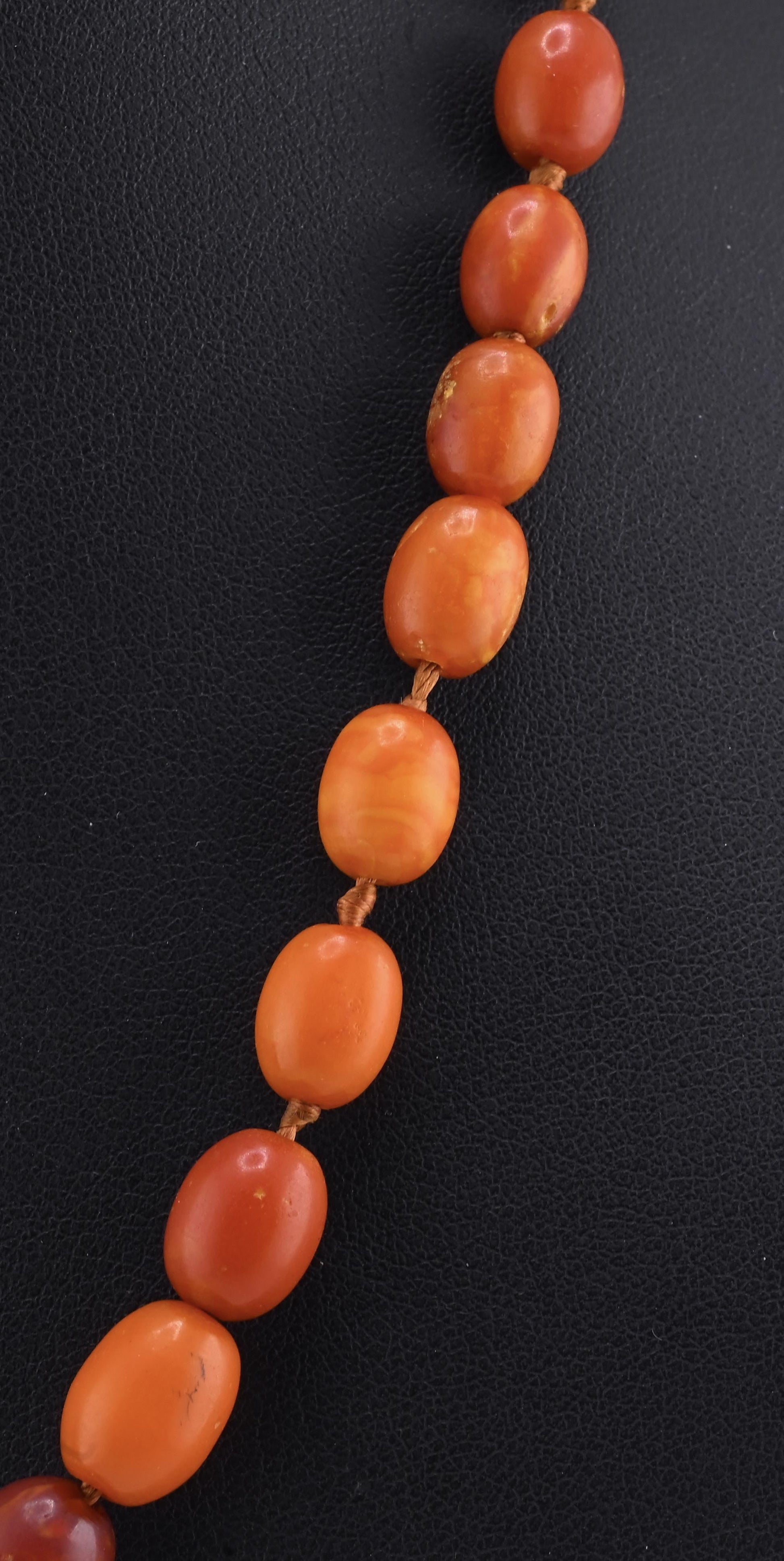 Antique Deep Butterscotch Amber Olive Bead Necklace 14k Gold Clasp 16.06 Grams