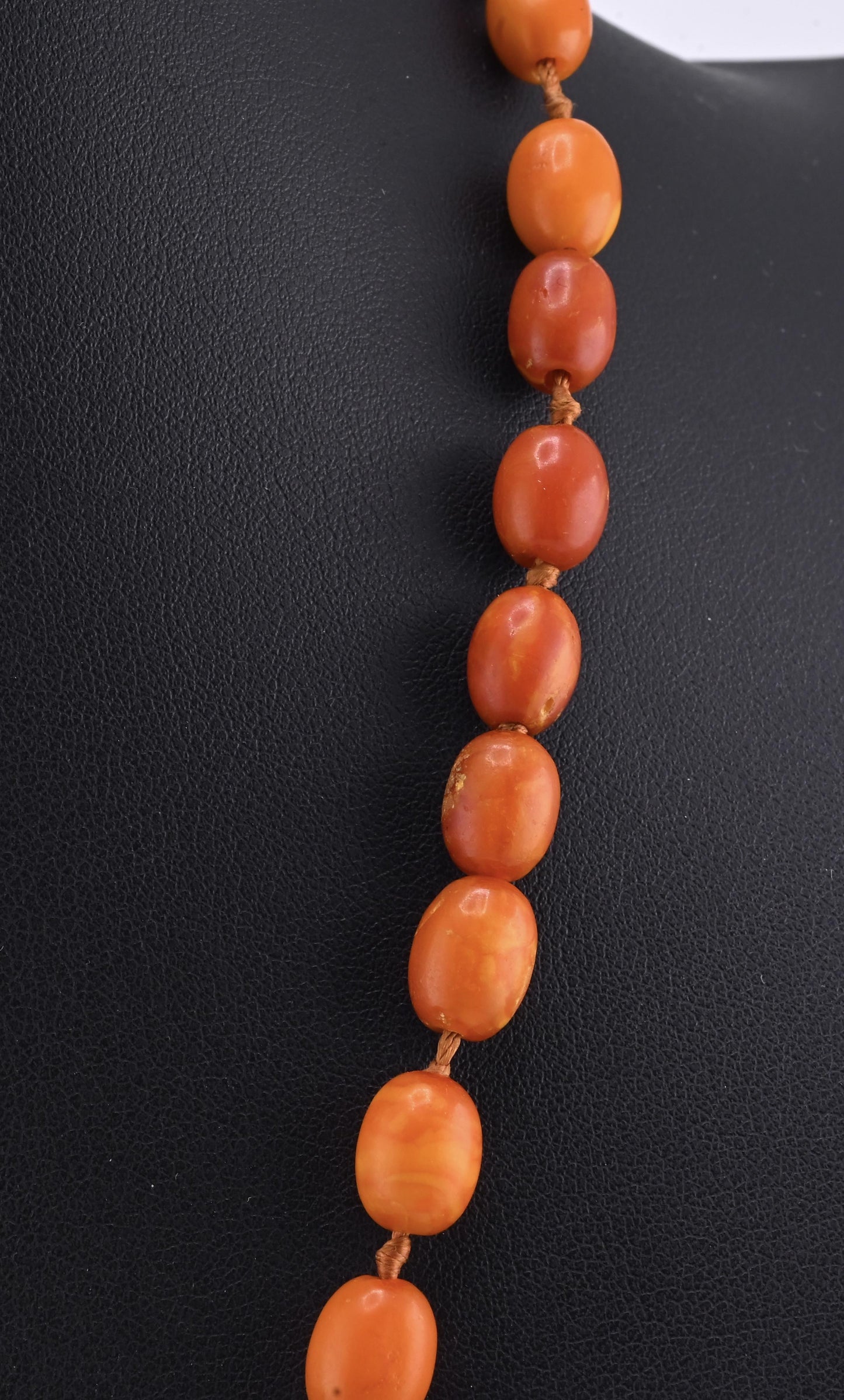 Antique Deep Butterscotch Amber Olive Bead Necklace 14k Gold Clasp 16.06 Grams