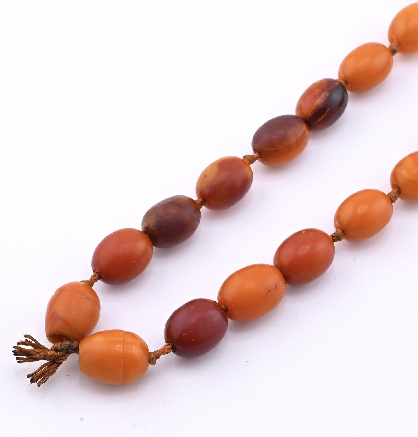 Antique Deep Butterscotch Amber Olive Bead Necklace 14k Gold Clasp 16.06 Grams
