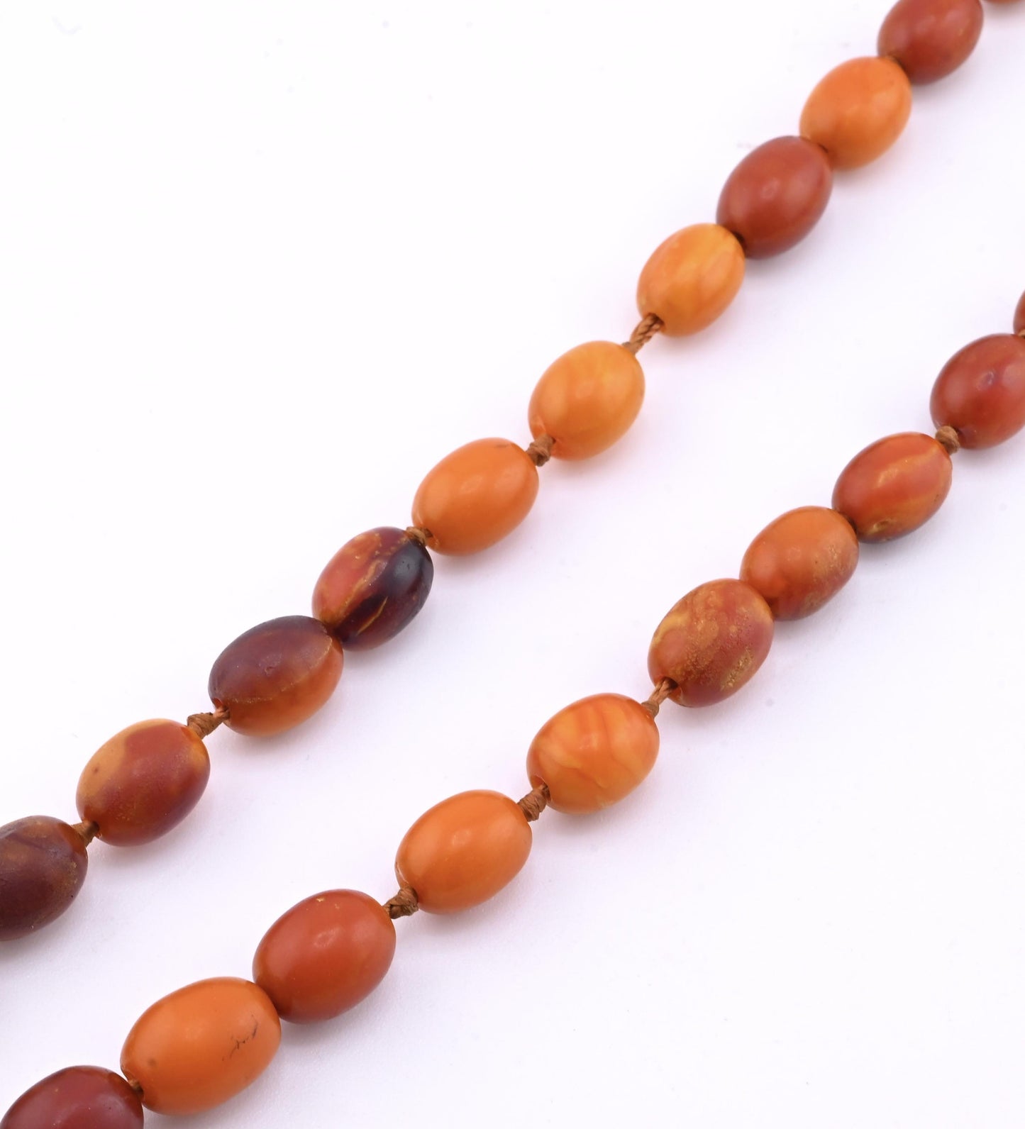 Antique Deep Butterscotch Amber Olive Bead Necklace 14k Gold Clasp 16.06 Grams