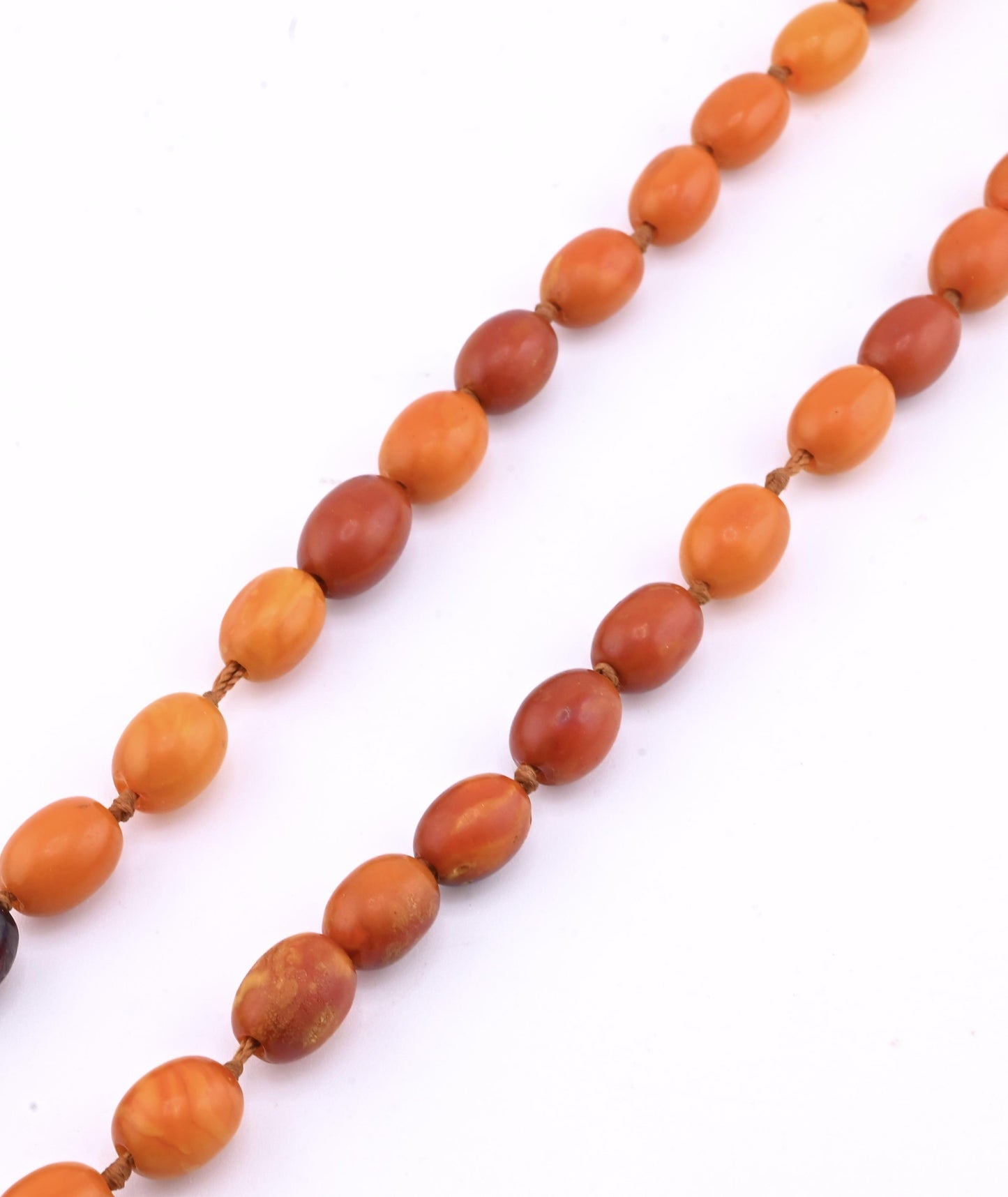 Antique Deep Butterscotch Amber Olive Bead Necklace 14k Gold Clasp 16.06 Grams