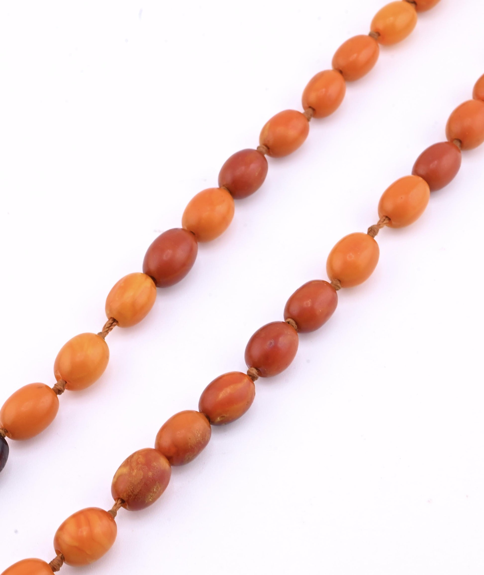Antique Deep Butterscotch Amber Olive Bead Necklace 14k Gold Clasp 16.06 Grams