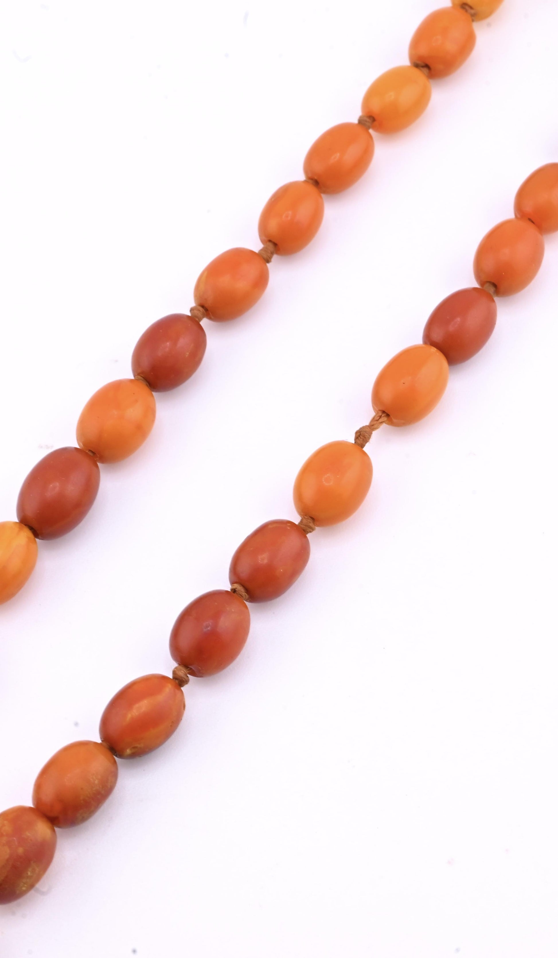 Antique Deep Butterscotch Amber Olive Bead Necklace 14k Gold Clasp 16.06 Grams