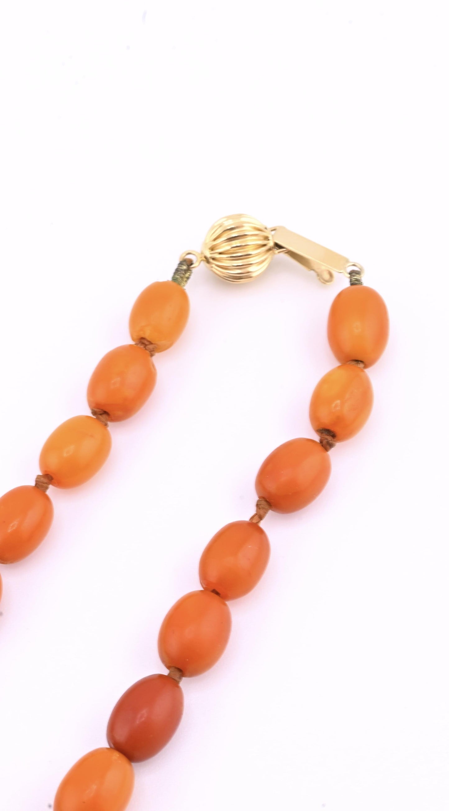 Antique Deep Butterscotch Amber Olive Bead Necklace 14k Gold Clasp 16.06 Grams
