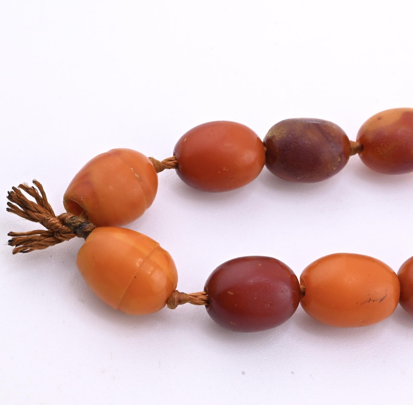 Antique Deep Butterscotch Amber Olive Bead Necklace 14k Gold Clasp 16.06 Grams