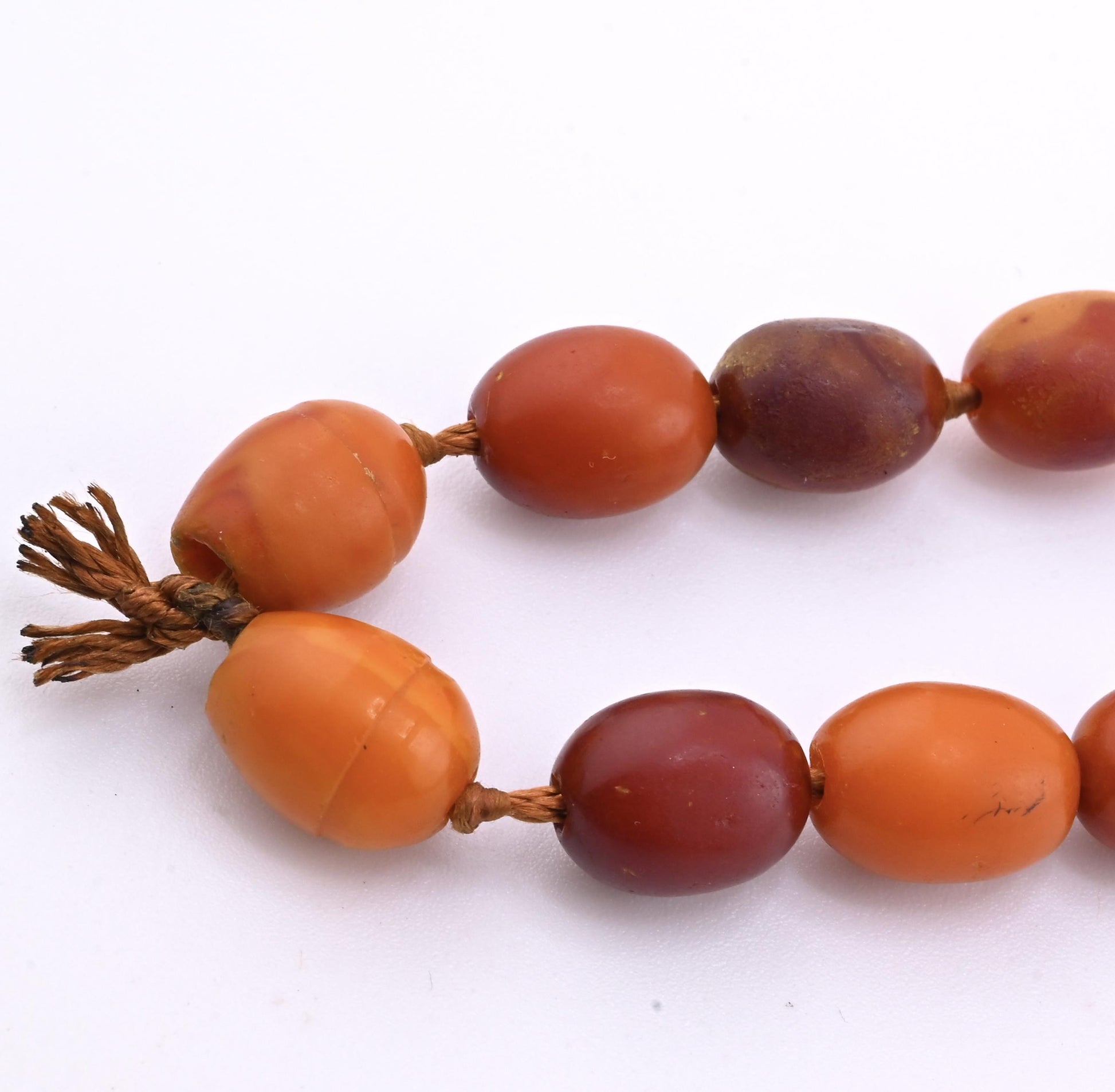 Antique Deep Butterscotch Amber Olive Bead Necklace 14k Gold Clasp 16.06 Grams
