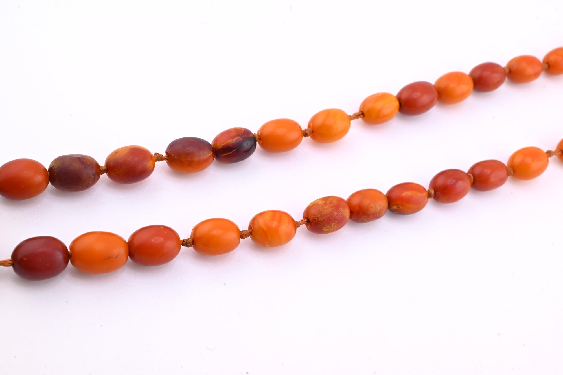 Antique Deep Butterscotch Amber Olive Bead Necklace 14k Gold Clasp 16.06 Grams