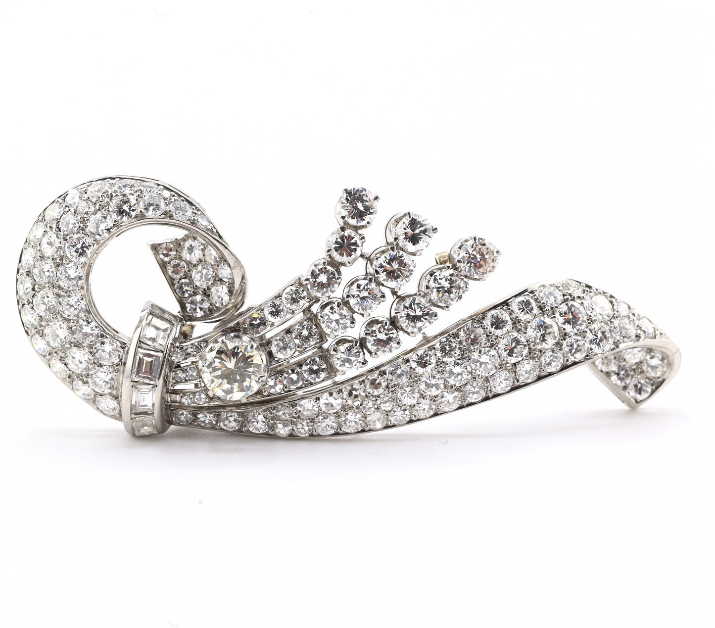 Art Deco Period 7.70 TCW Natural Diamond Platinum Brooch | 18.0g Solid Platinum