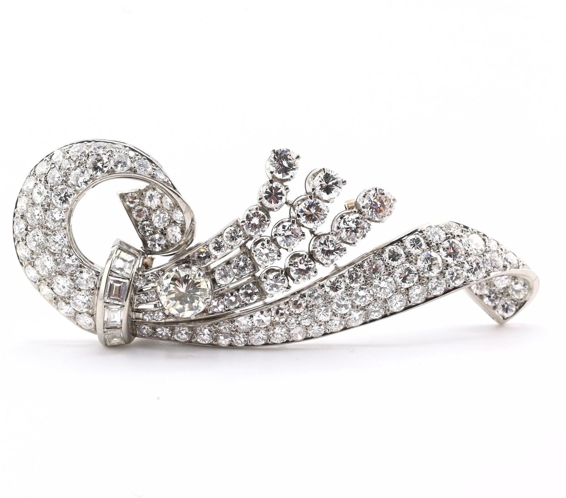 Art Deco Period 7.70 TCW Natural Diamond Platinum Brooch | 18.0g Solid Platinum