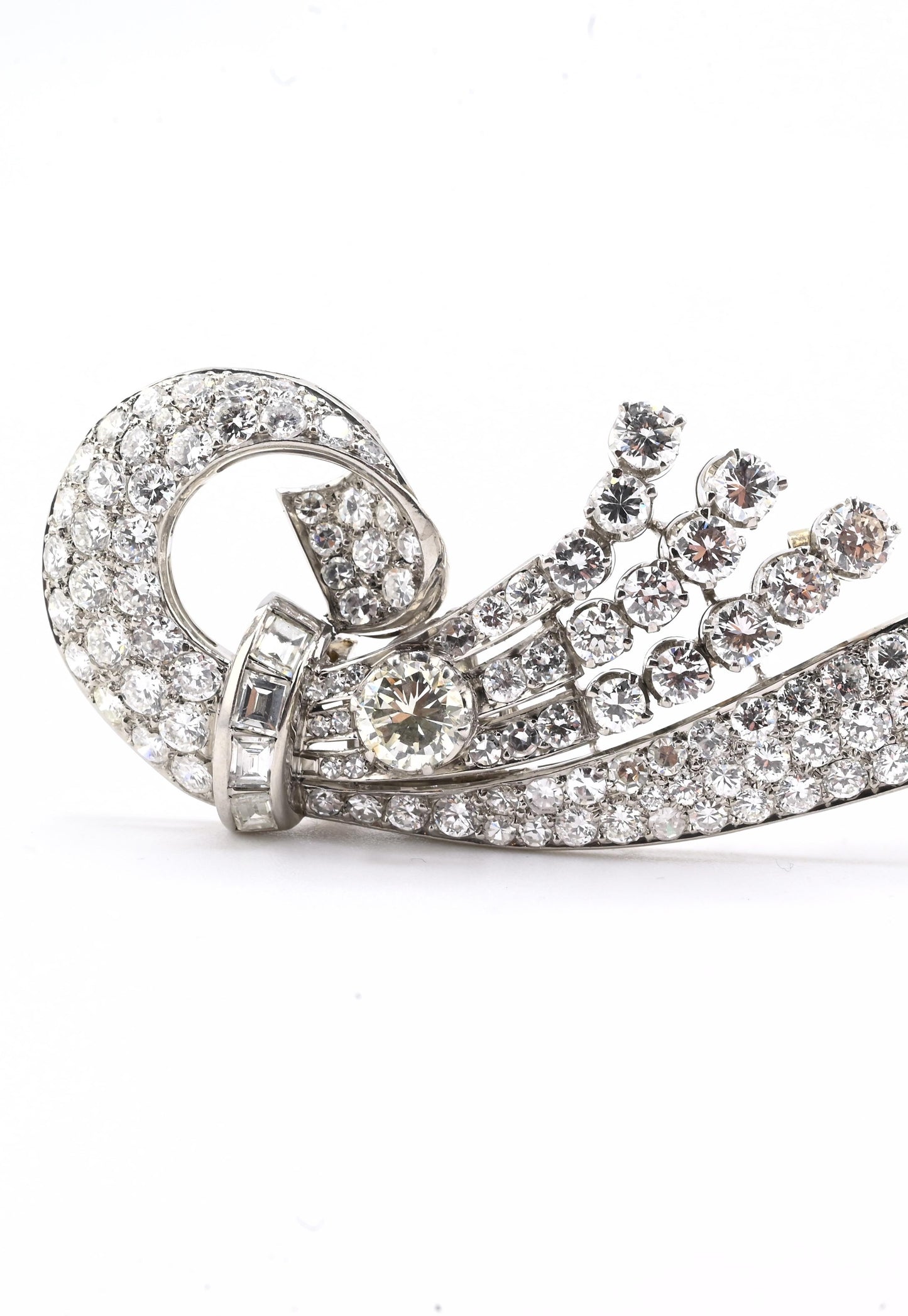 Art Deco Period 7.70 TCW Natural Diamond Platinum Brooch | 18.0g Solid Platinum