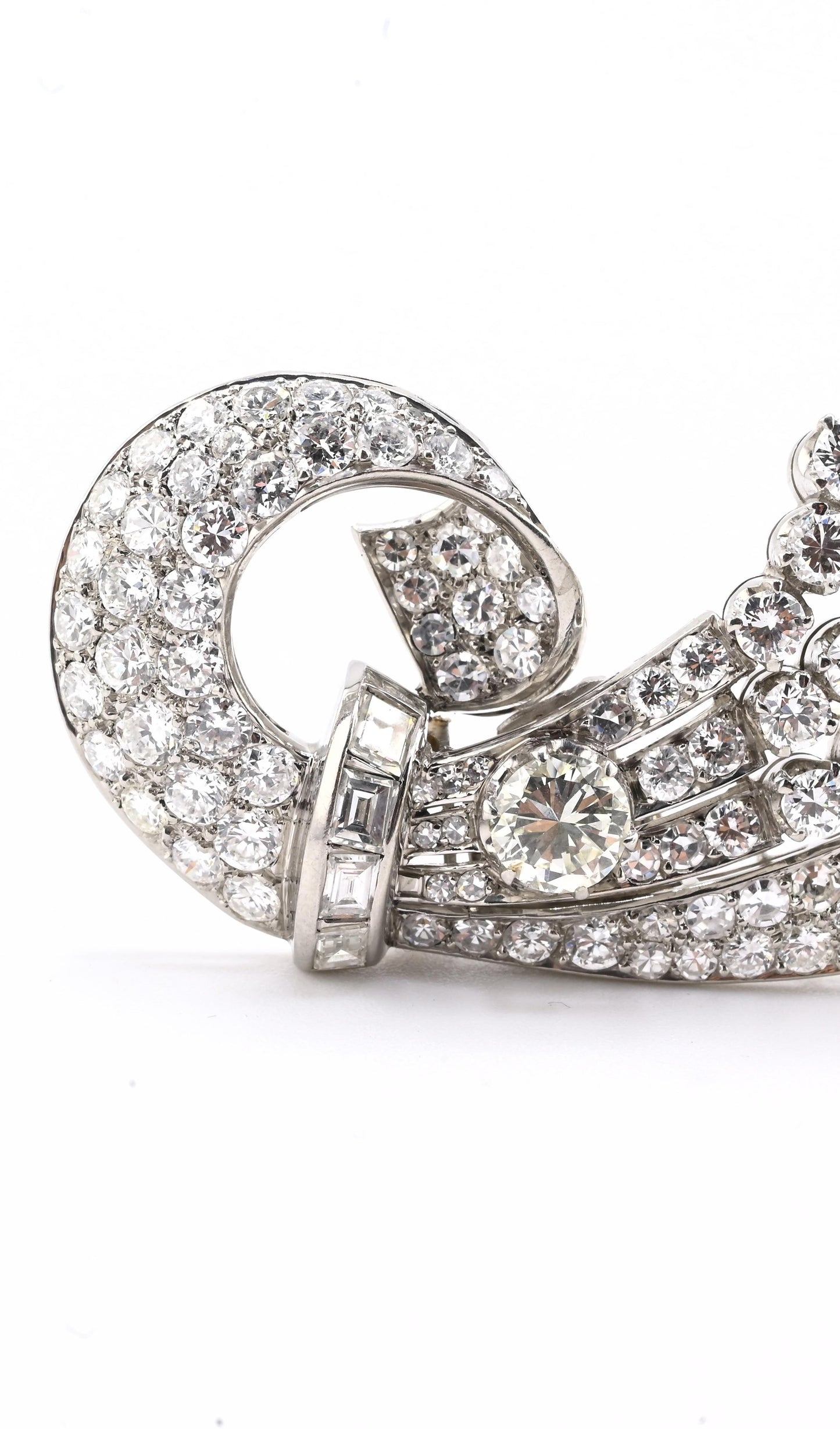 Art Deco Period 7.70 TCW Natural Diamond Platinum Brooch | 18.0g Solid Platinum