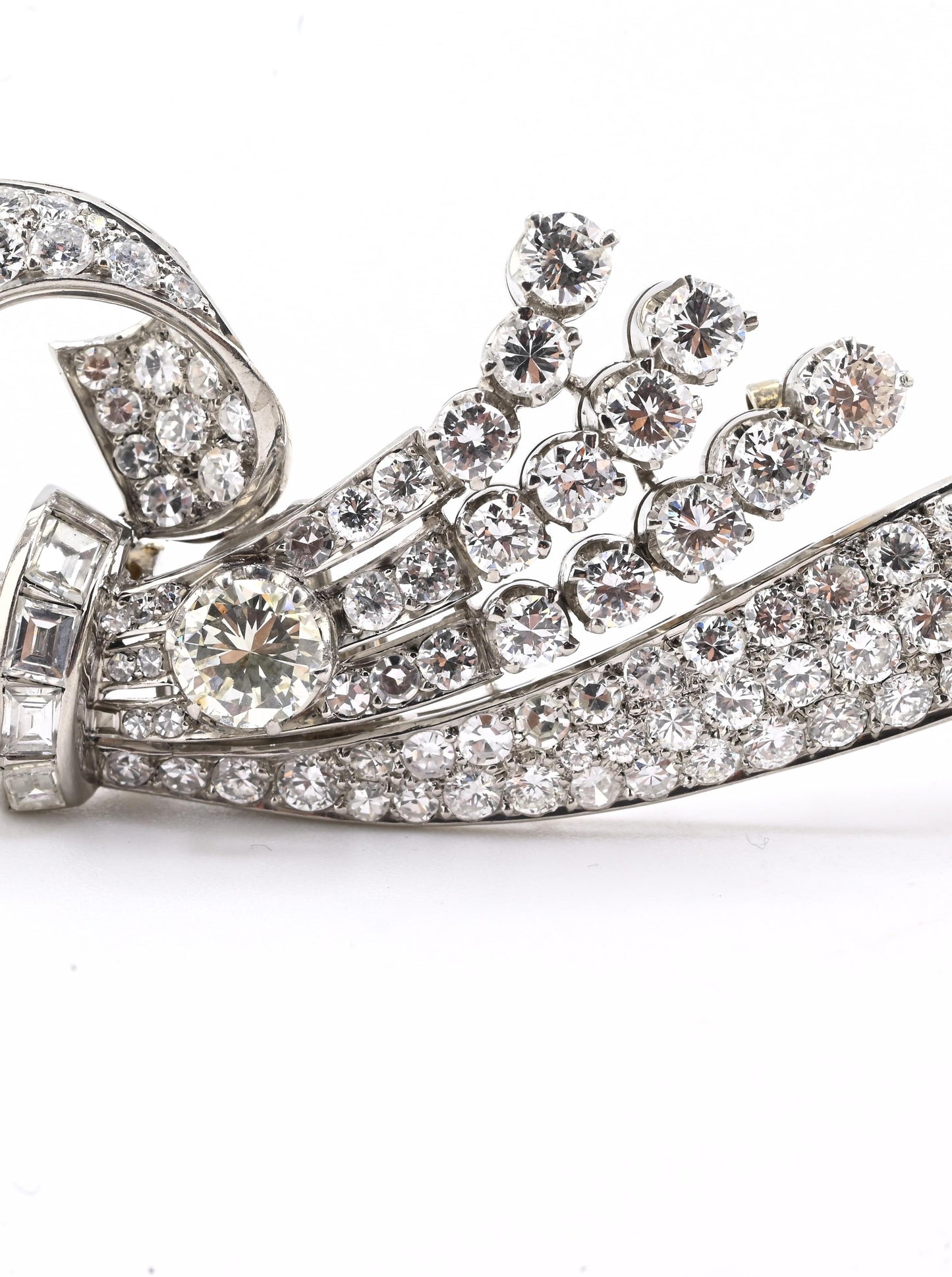 Art Deco Period 7.70 TCW Natural Diamond Platinum Brooch | 18.0g Solid Platinum