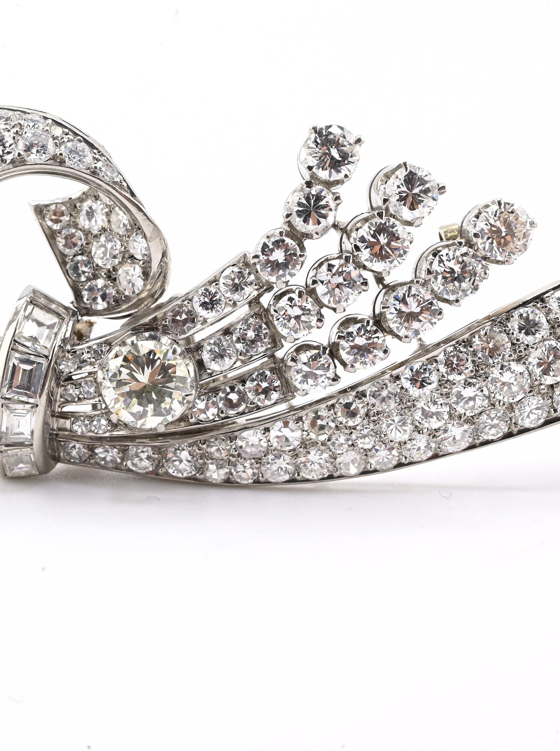 Art Deco Period 7.70 TCW Natural Diamond Platinum Brooch | 18.0g Solid Platinum