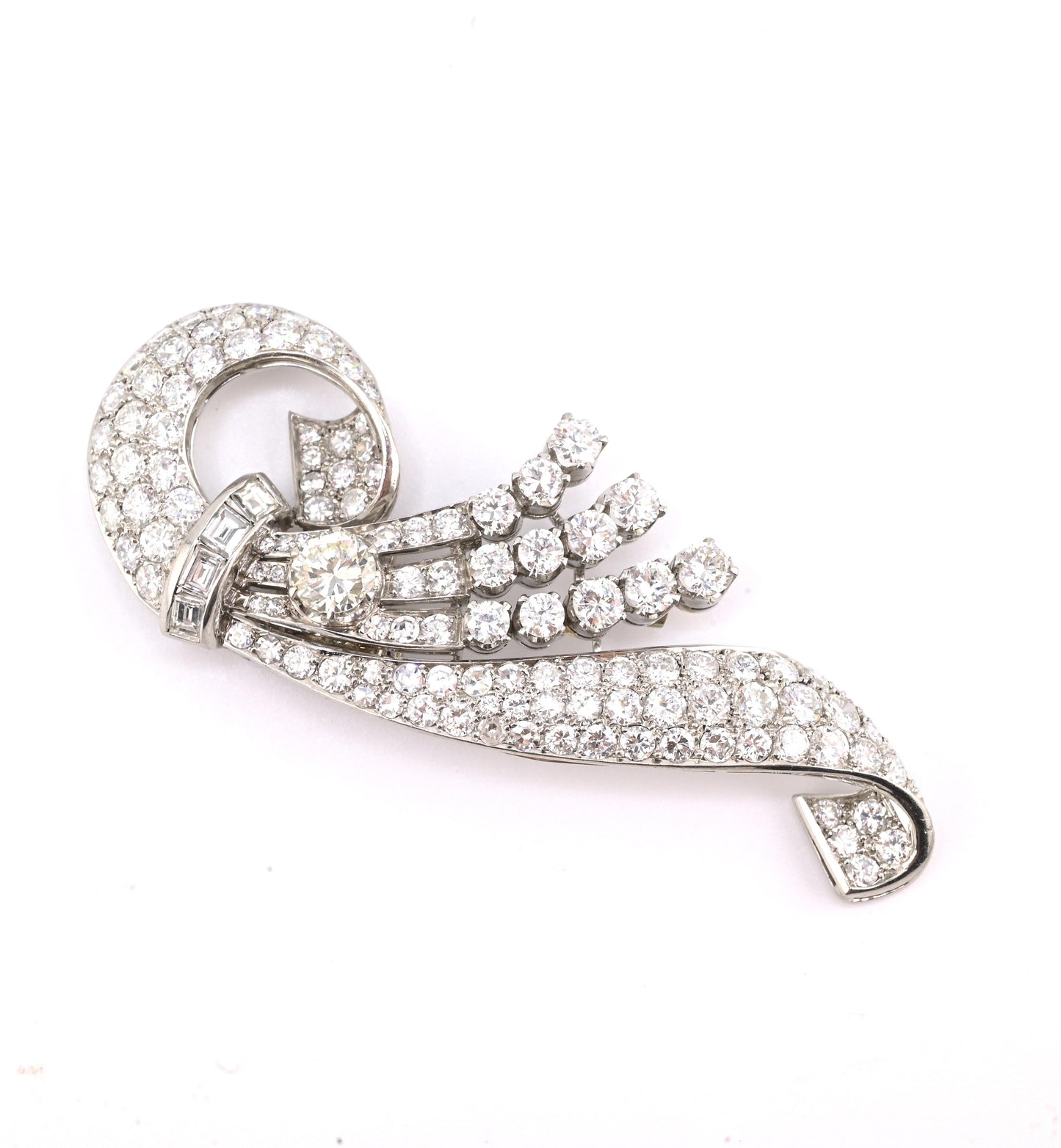 Art Deco Period 7.70 TCW Natural Diamond Platinum Brooch | 18.0g Solid Platinum