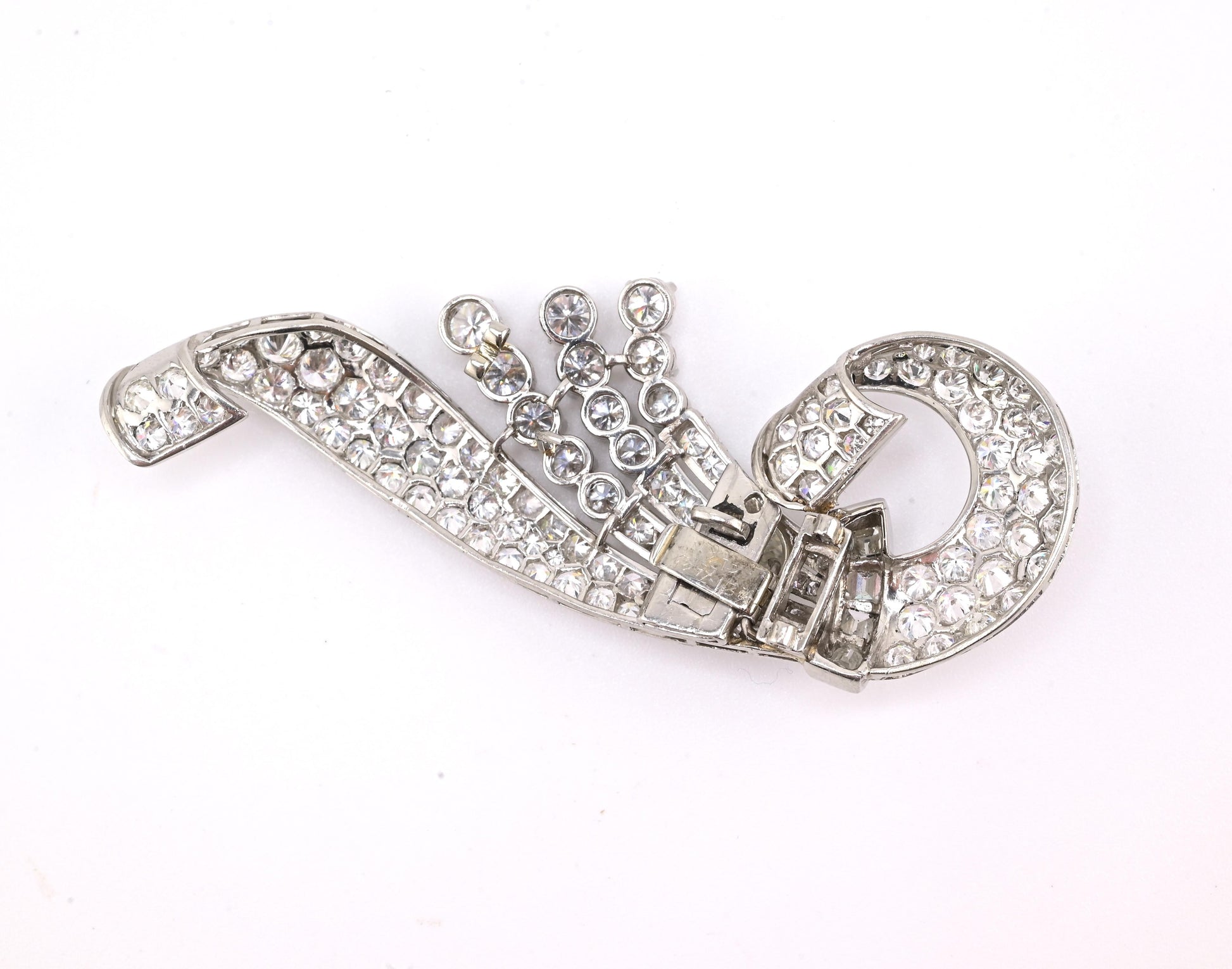Art Deco Period 7.70 TCW Natural Diamond Platinum Brooch | 18.0g Solid Platinum