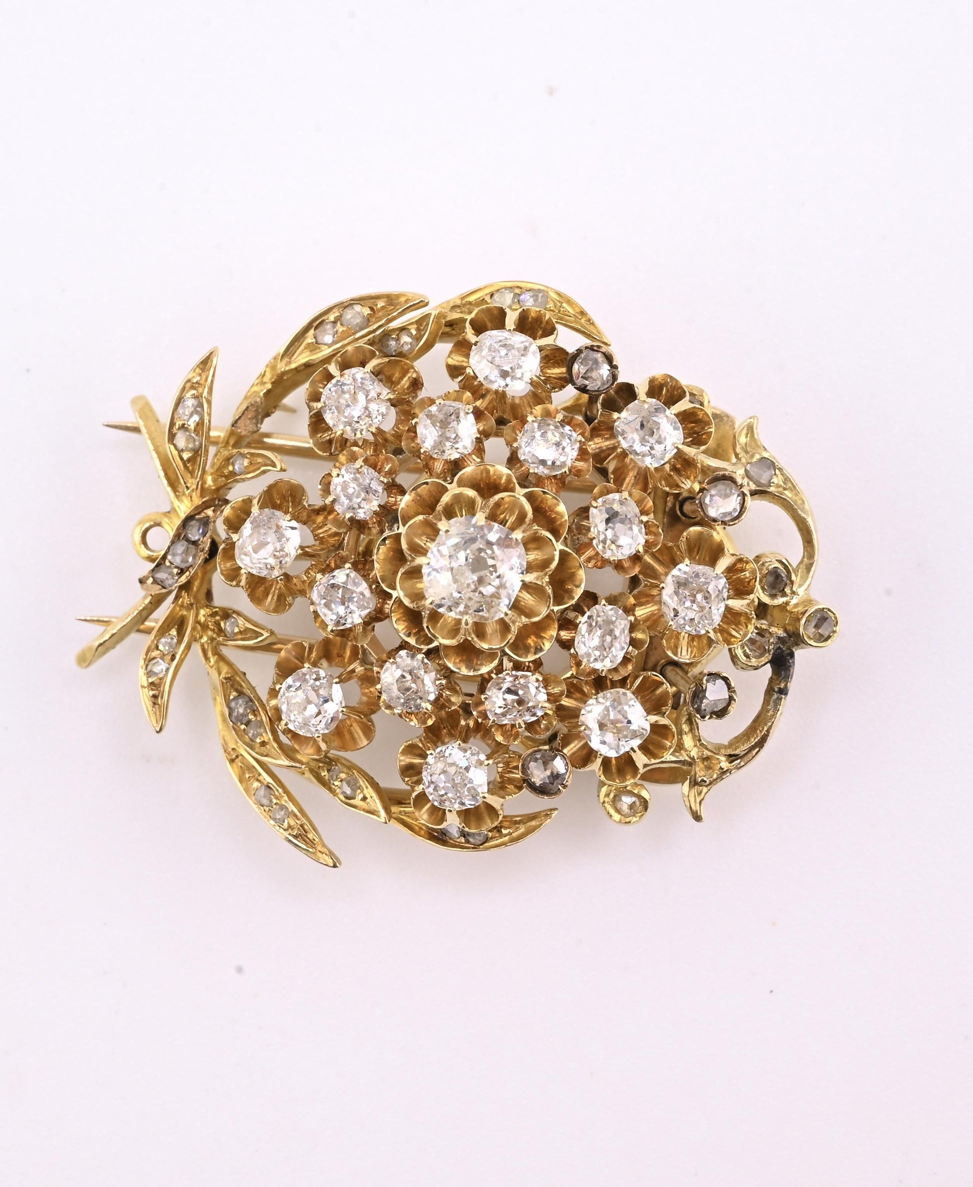 Antique 2.65ctw Old Mine & Rose Cut Diamond 18K Gold Pendant Brooch IGI Cert.