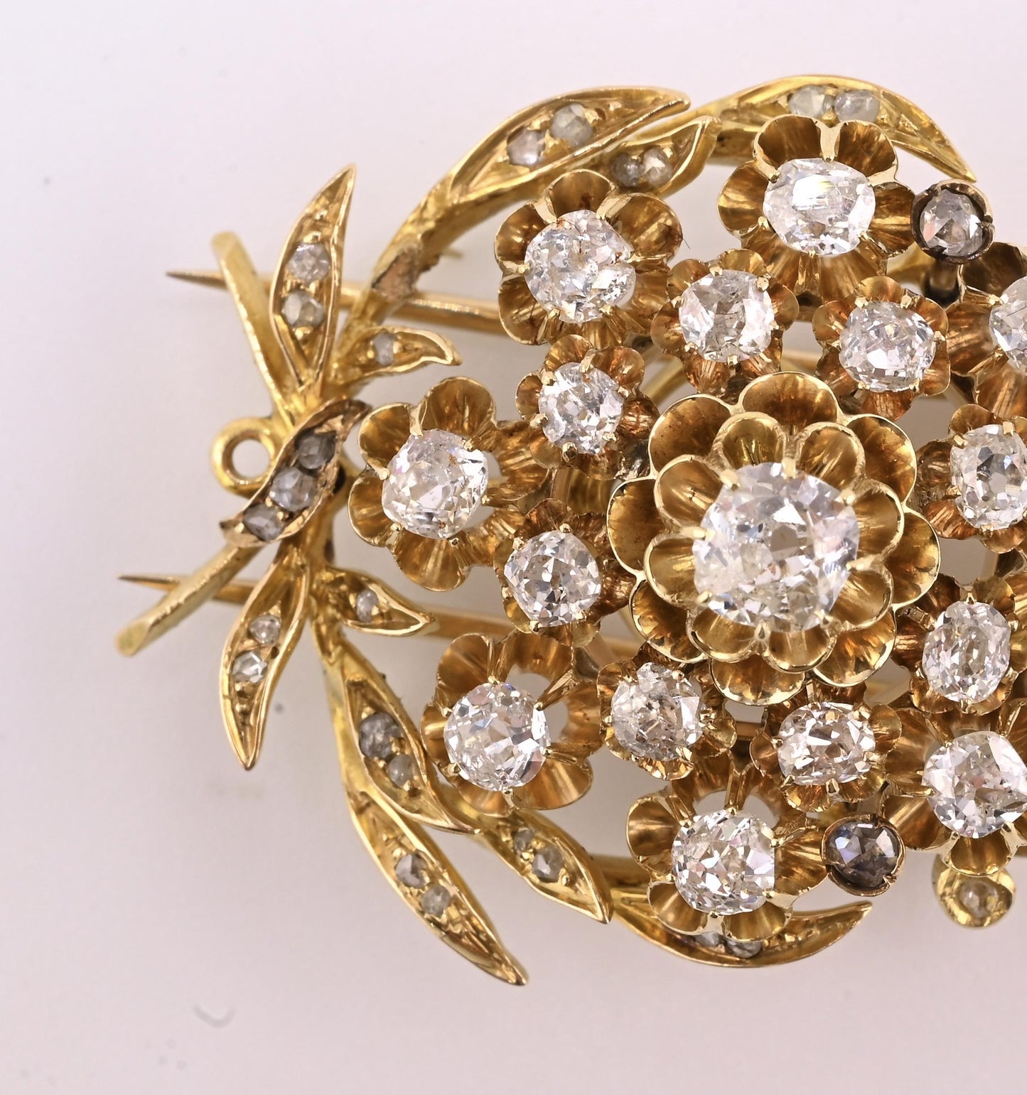 Antique 2.65ctw Old Mine & Rose Cut Diamond 18K Gold Pendant Brooch IGI Cert.