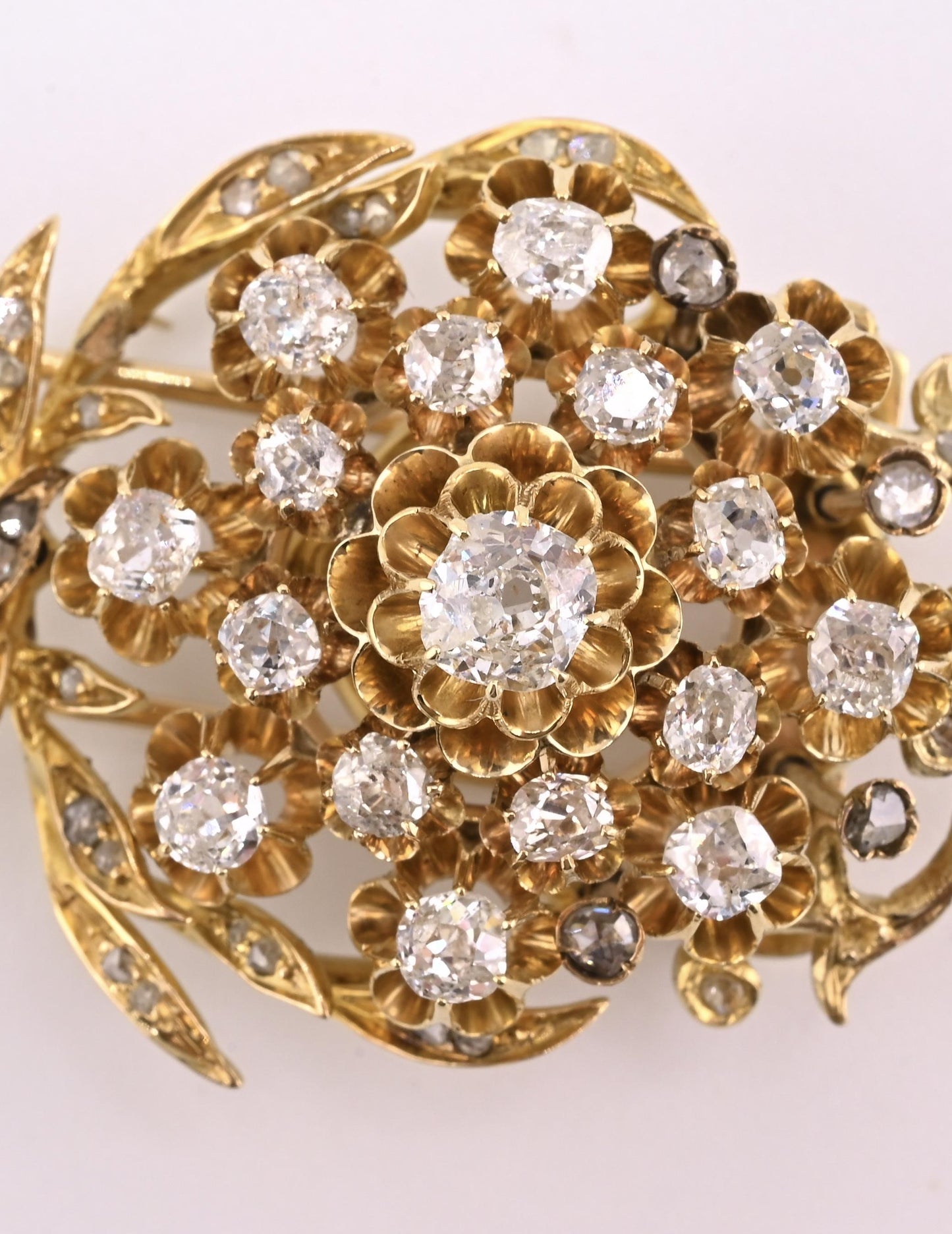 Antique 2.65ctw Old Mine & Rose Cut Diamond 18K Gold Pendant Brooch IGI Cert.