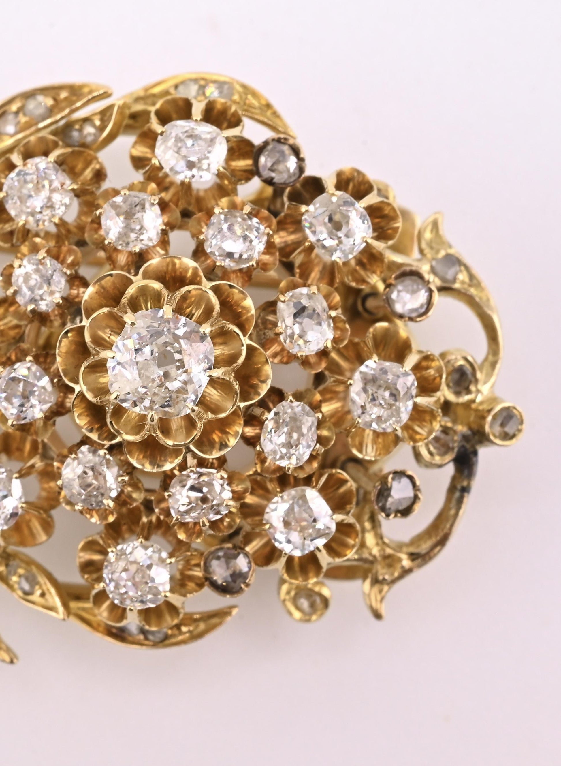 Antique 2.65ctw Old Mine & Rose Cut Diamond 18K Gold Pendant Brooch IGI Cert.