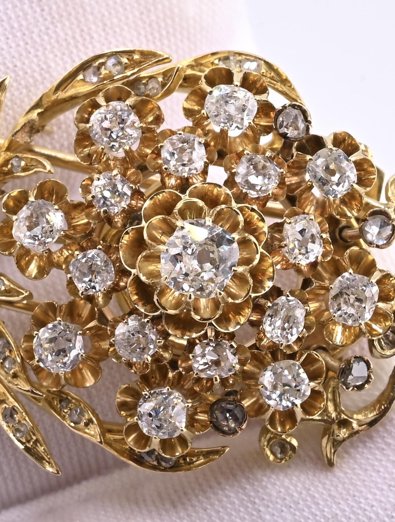 Antique 2.65ctw Old Mine & Rose Cut Diamond 18K Gold Pendant Brooch IGI Cert.