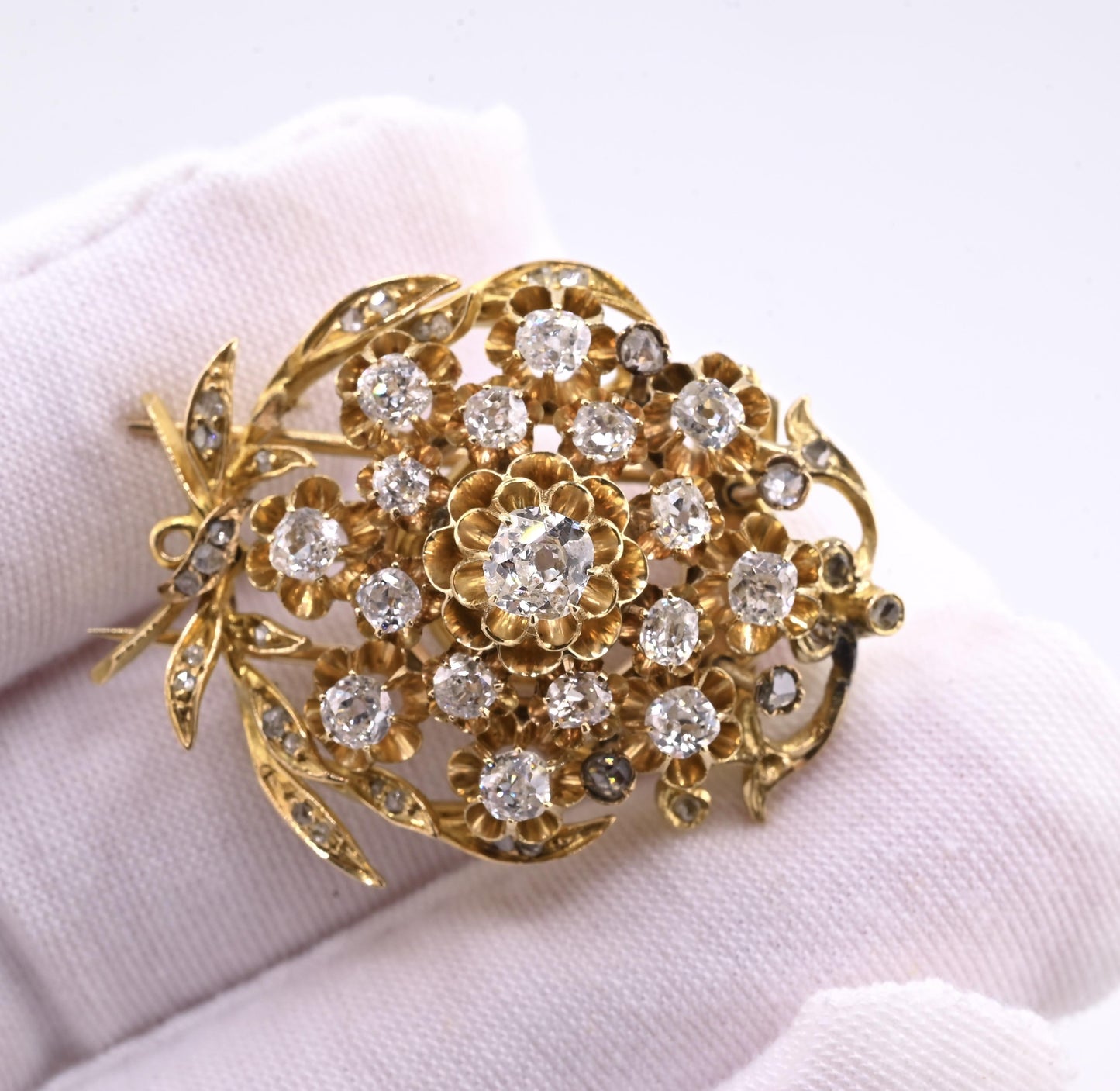 Antique 2.65ctw Old Mine & Rose Cut Diamond 18K Gold Pendant Brooch IGI Cert.