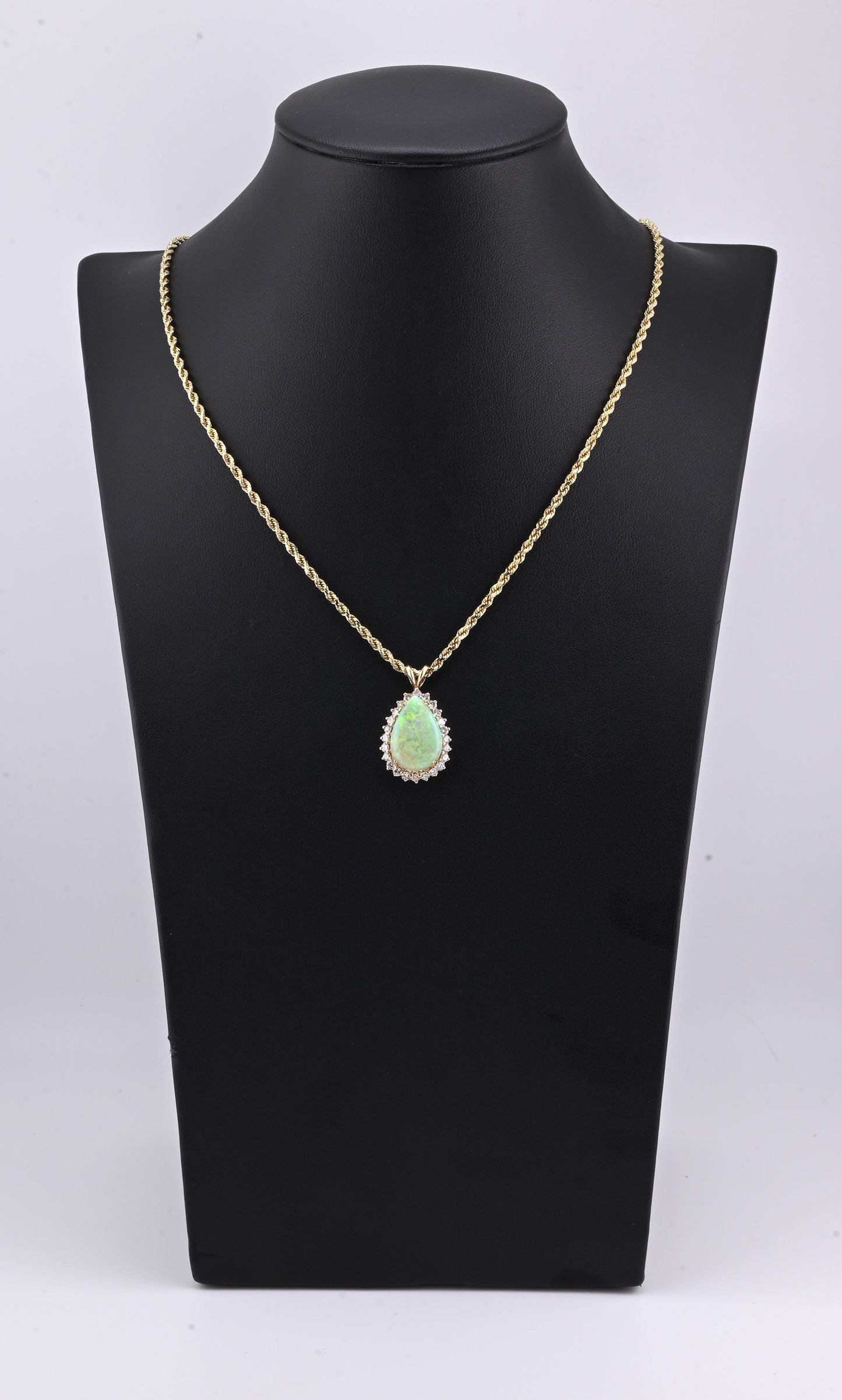 IGI Certified 6.00 TCW Natural Opal & Diamond Halo Necklace in 14K Yellow Gold