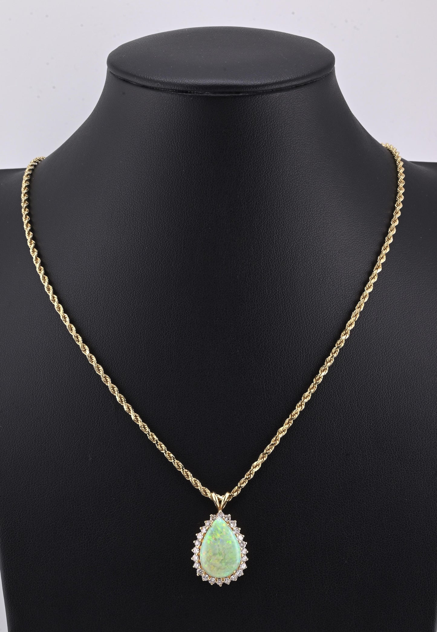 IGI Certified 6.00 TCW Natural Opal & Diamond Halo Necklace in 14K Yellow Gold