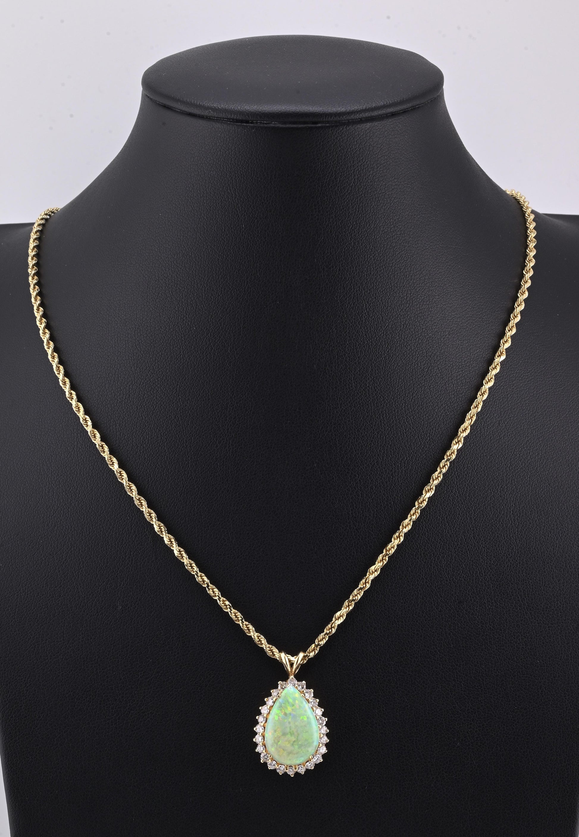IGI Certified 6.00 TCW Natural Opal & Diamond Halo Necklace in 14K Yellow Gold