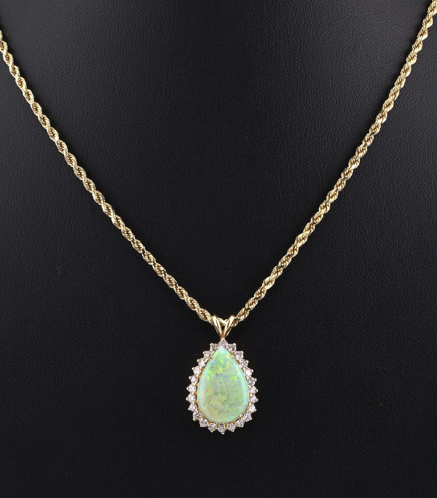 IGI Certified 6.00 TCW Natural Opal & Diamond Halo Necklace in 14K Yellow Gold