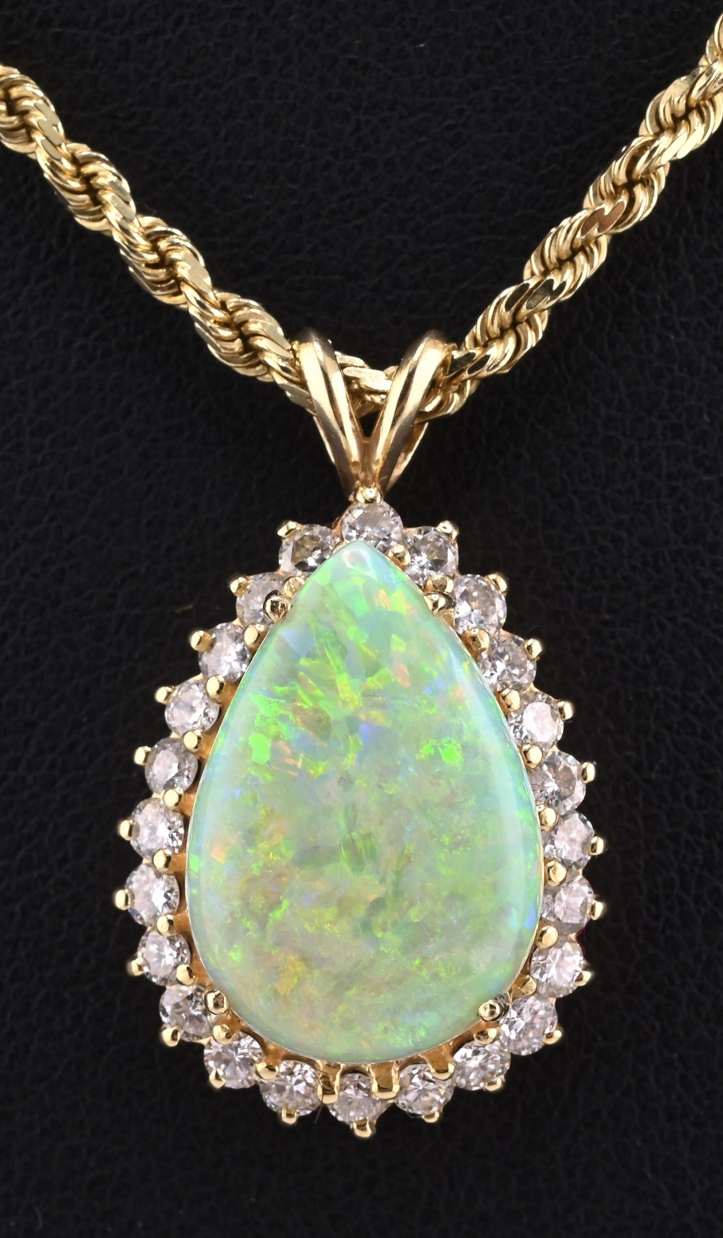 IGI Certified 6.00 TCW Natural Opal & Diamond Halo Necklace in 14K Yellow Gold