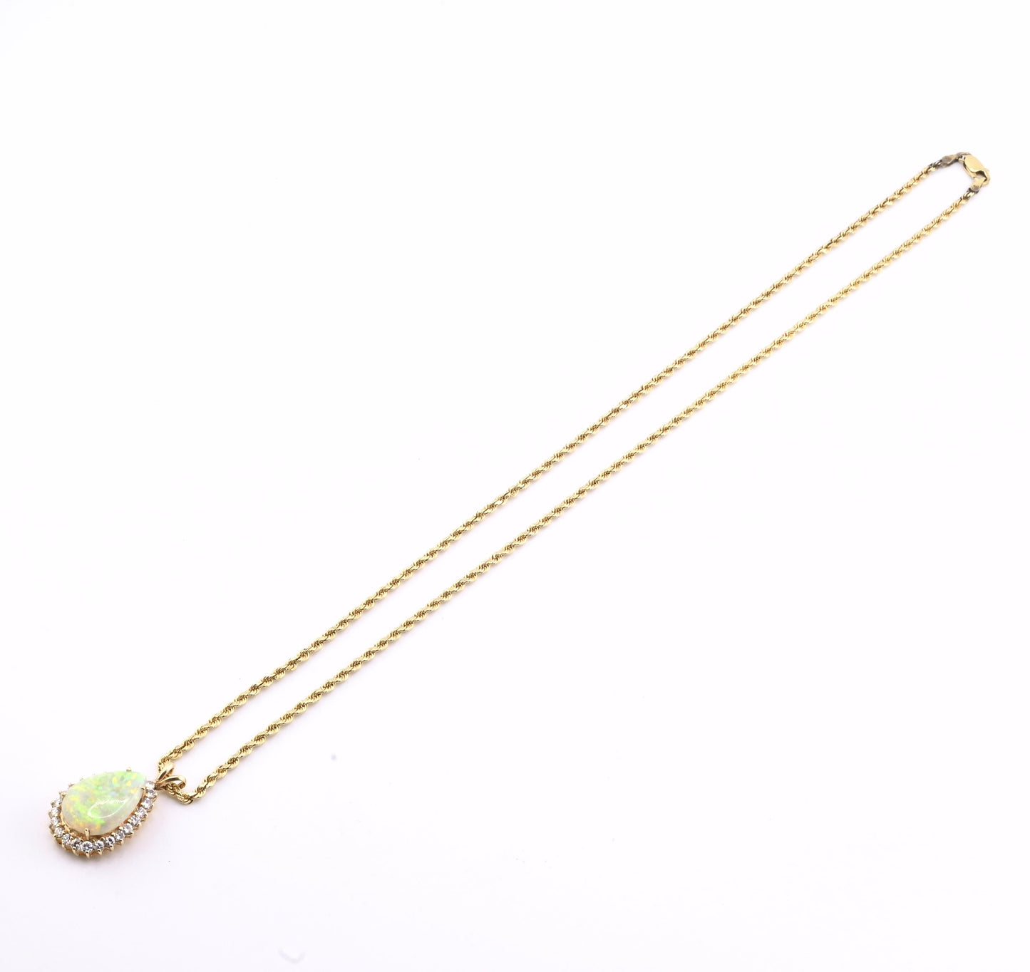 IGI Certified 6.00 TCW Natural Opal & Diamond Halo Necklace in 14K Yellow Gold