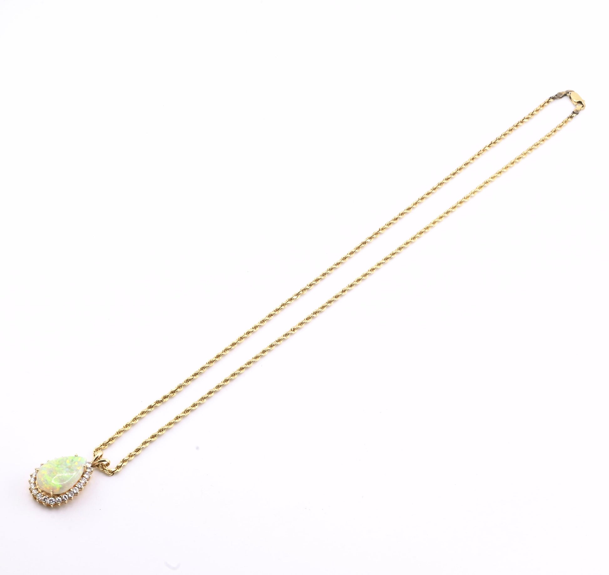 IGI Certified 6.00 TCW Natural Opal & Diamond Halo Necklace in 14K Yellow Gold