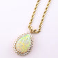 IGI Certified 6.00 TCW Natural Opal & Diamond Halo Necklace in 14K Yellow Gold