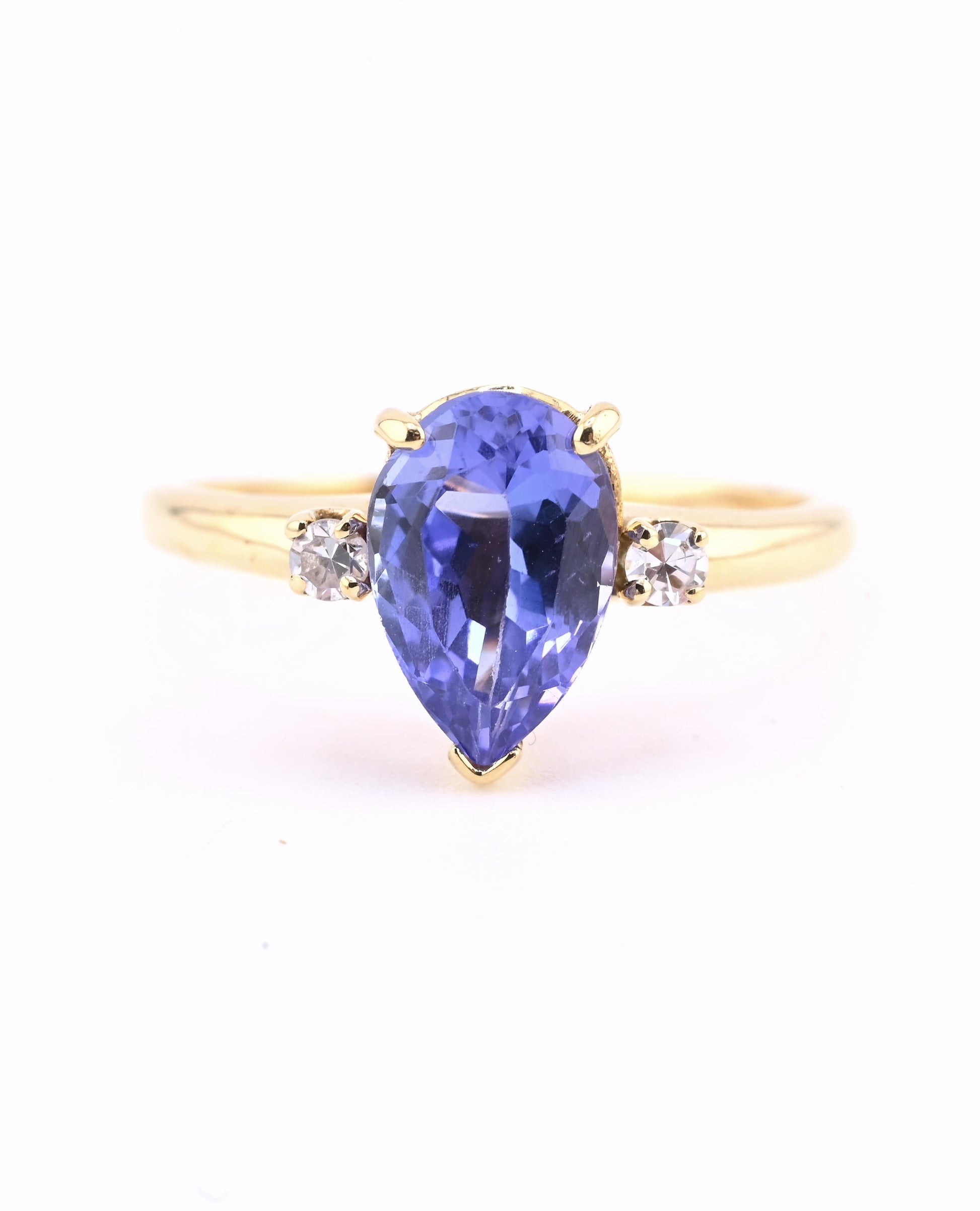 IGI Certified 1.60ct Natural Tanzanite & Diamond 14K Yellow Gold Ring | Size 7.5