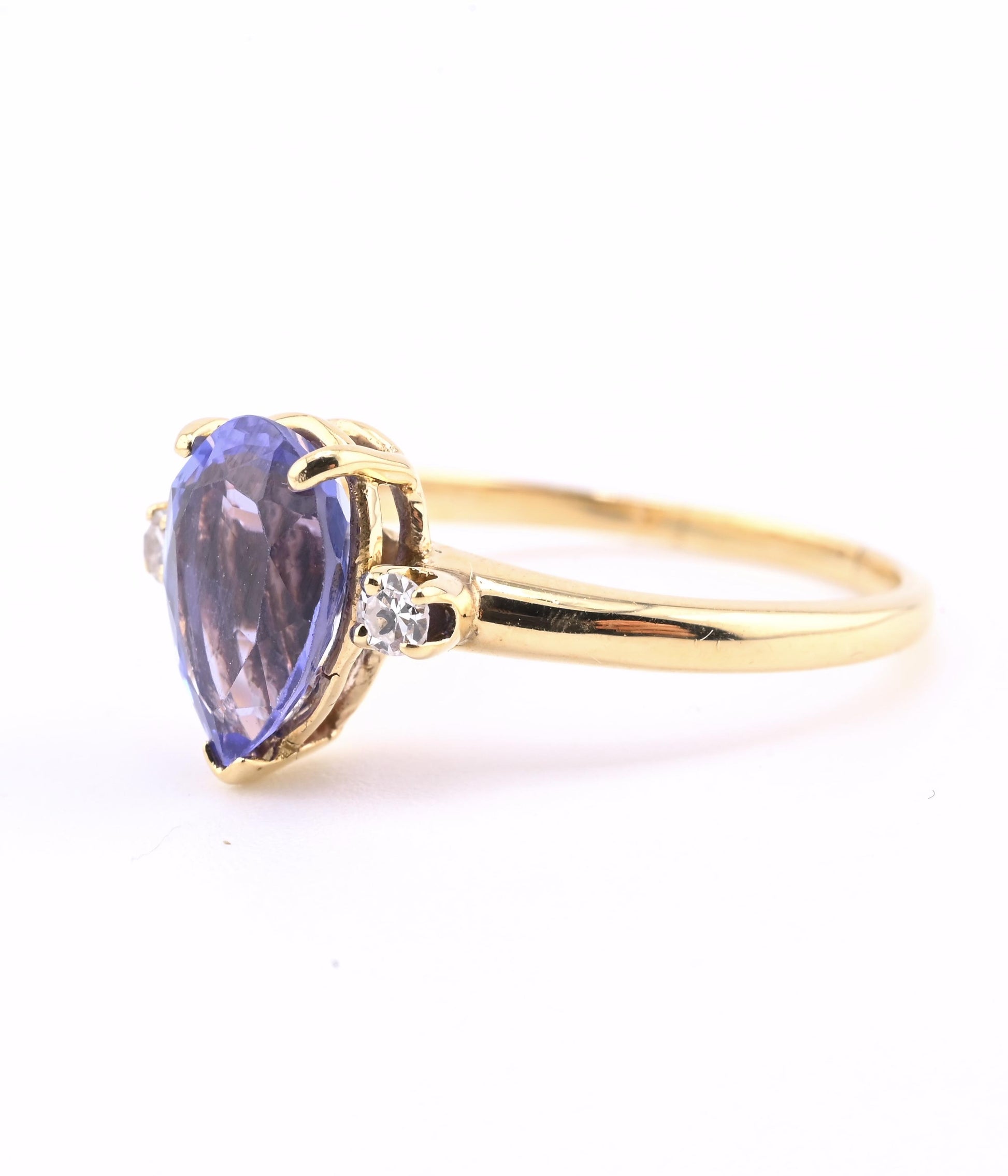 IGI Certified 1.60ct Natural Tanzanite & Diamond 14K Yellow Gold Ring | Size 7.5