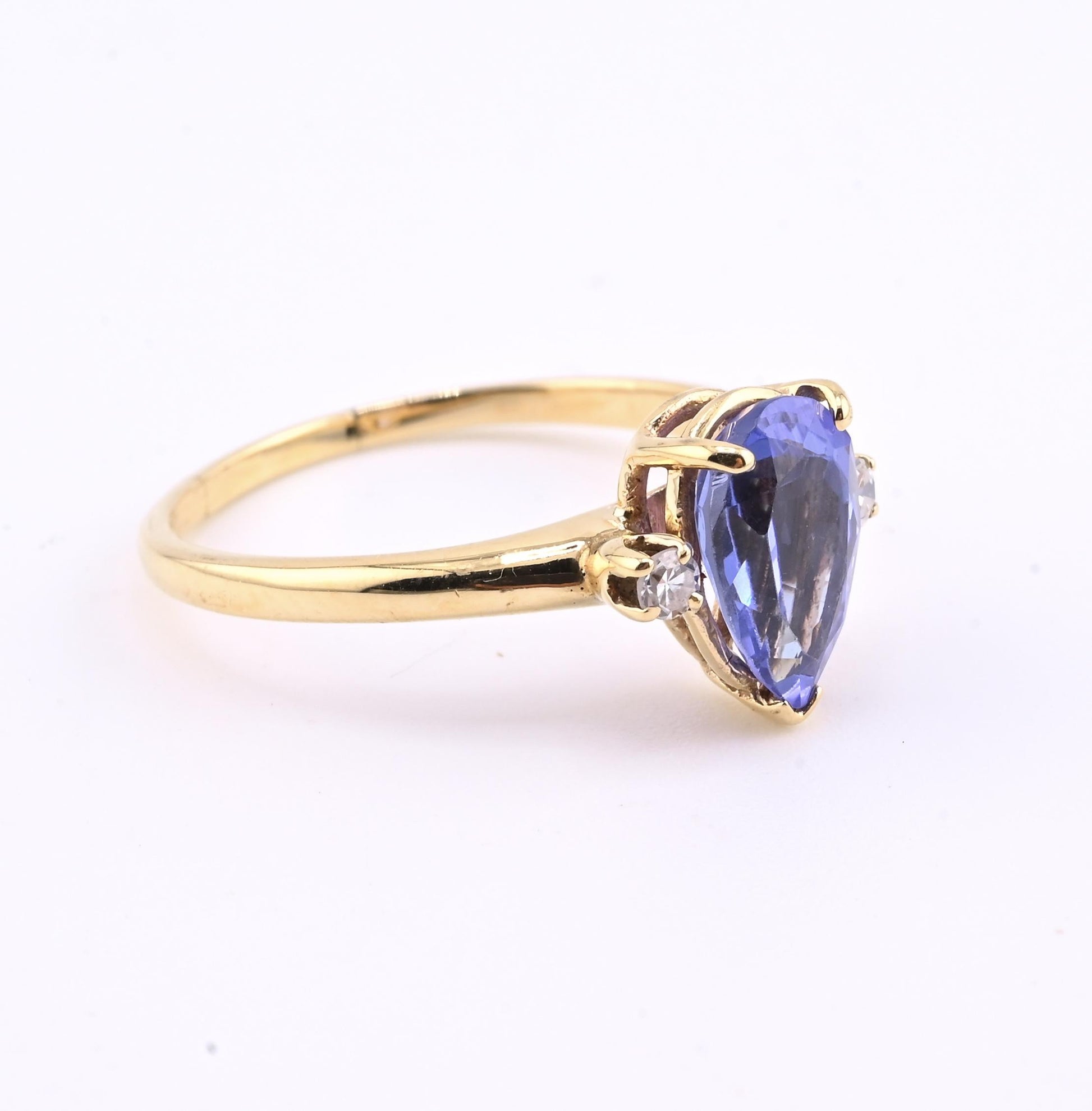 IGI Certified 1.60ct Natural Tanzanite & Diamond 14K Yellow Gold Ring | Size 7.5