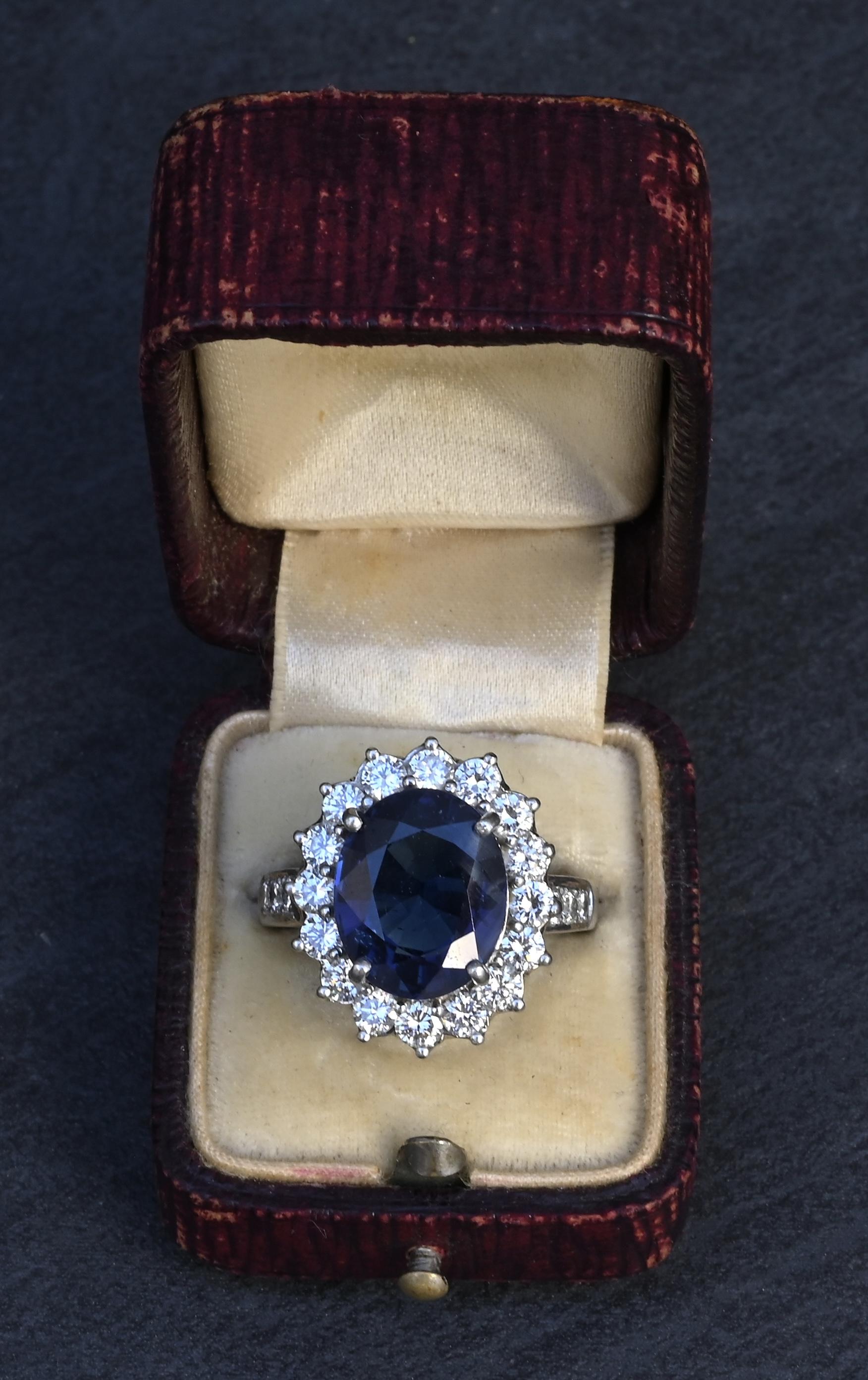 Exceptional 7.12 Carat NO HEAT GIA Certified Vivid Blue Sapphire & Diamond Ring