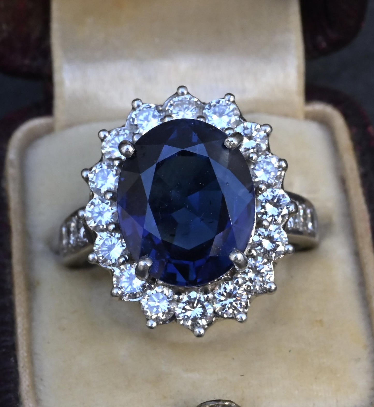 Exceptional 7.12 Carat NO HEAT GIA Certified Vivid Blue Sapphire & Diamond Ring