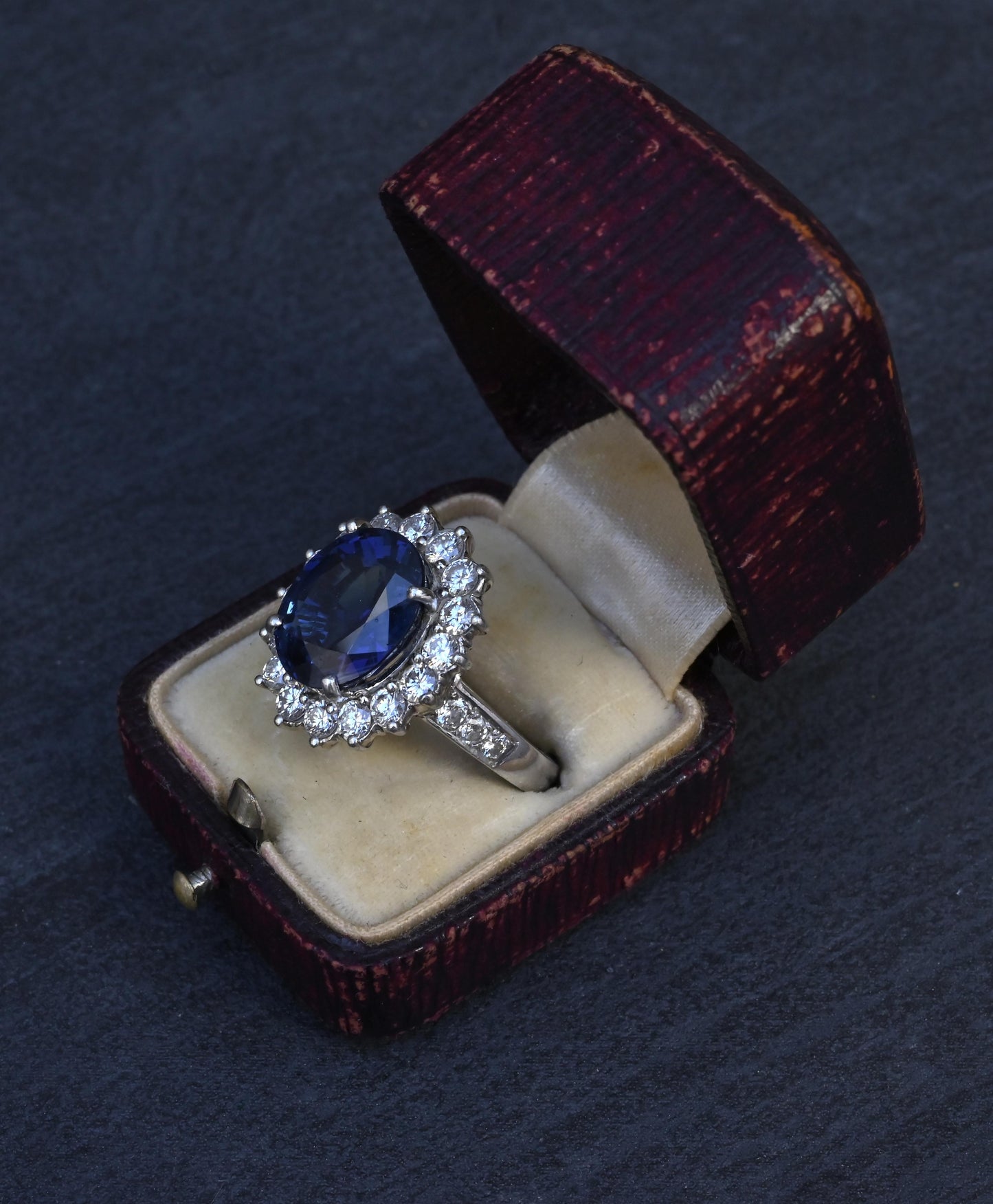 Exceptional 7.12 Carat NO HEAT GIA Certified Vivid Blue Sapphire & Diamond Ring