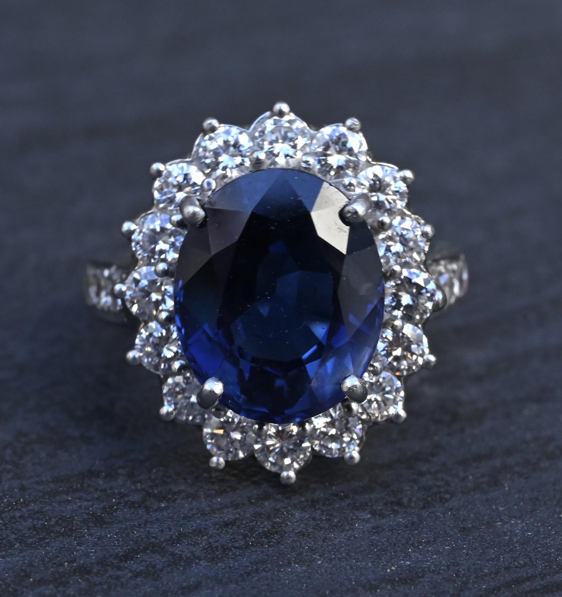 Exceptional 7.12 Carat NO HEAT GIA Certified Vivid Blue Sapphire & Diamond Ring