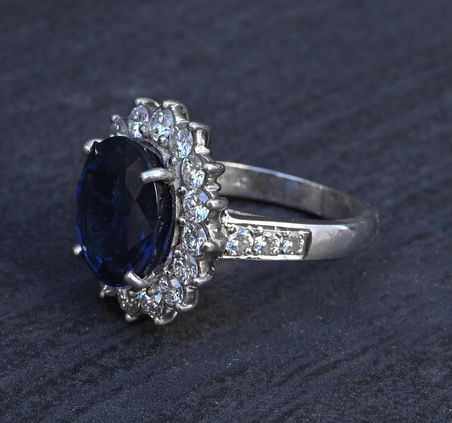 Exceptional 7.12 Carat NO HEAT GIA Certified Vivid Blue Sapphire & Diamond Ring