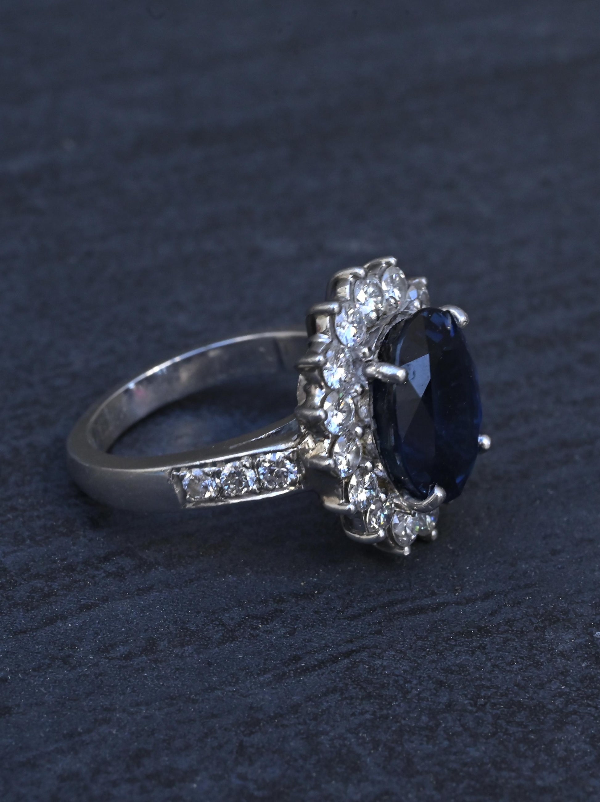 Exceptional 7.12 Carat NO HEAT GIA Certified Vivid Blue Sapphire & Diamond Ring