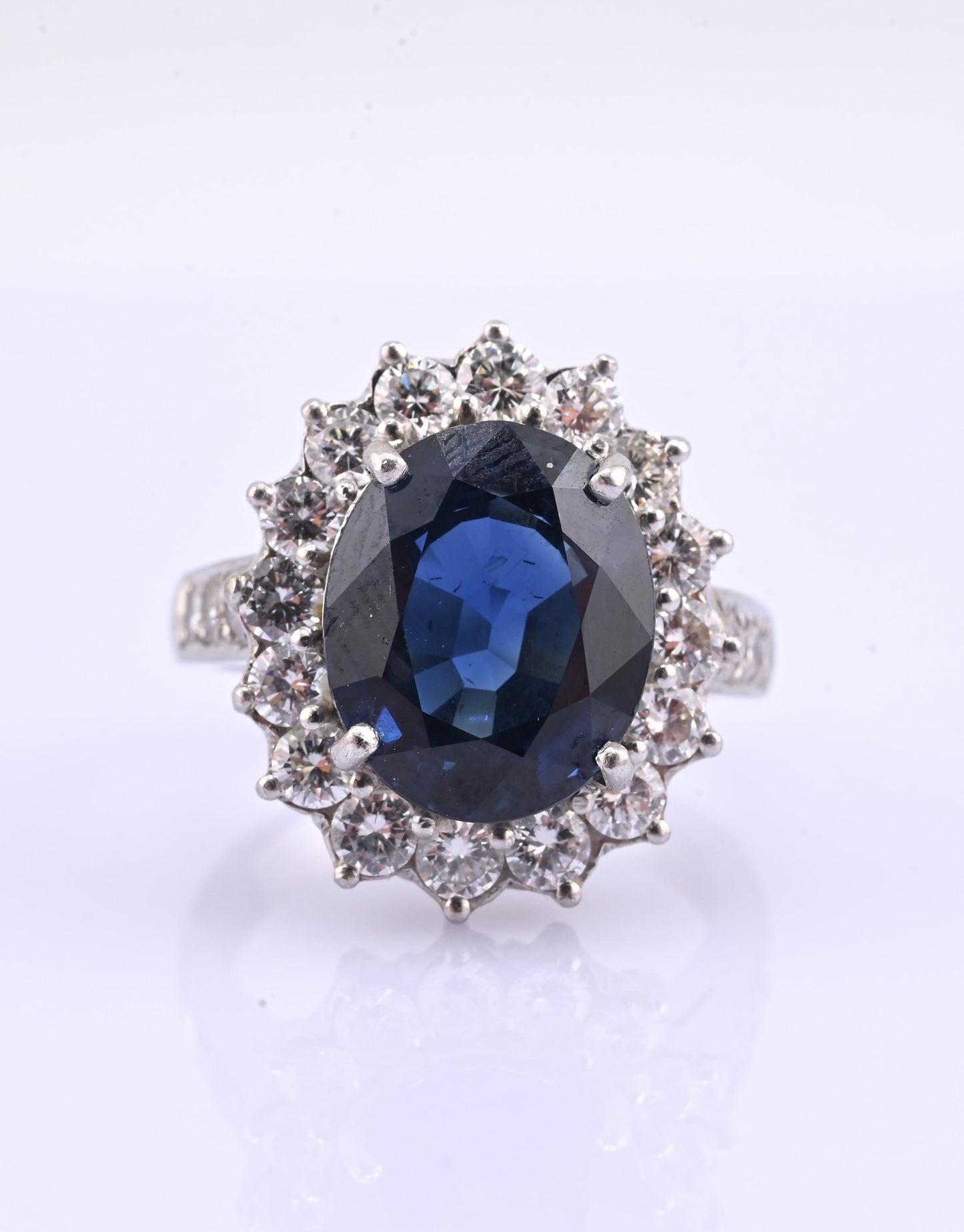 Exceptional 7.12 Carat NO HEAT GIA Certified Vivid Blue Sapphire & Diamond Ring