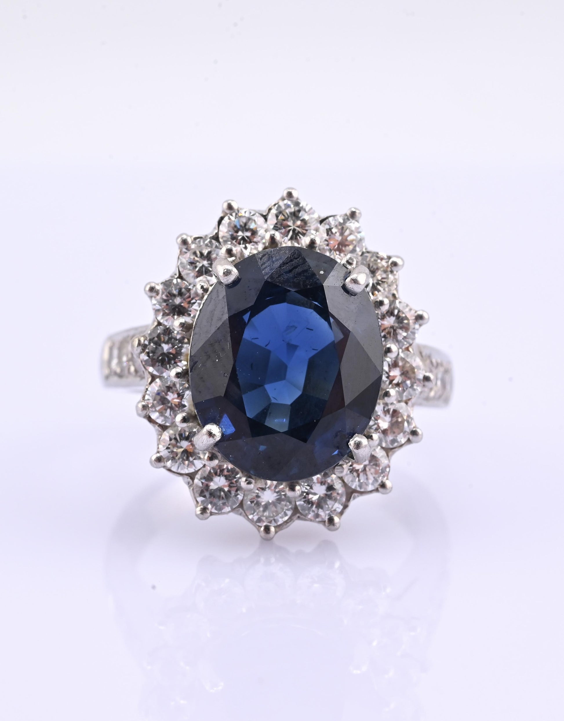 Exceptional 7.12 Carat NO HEAT GIA Certified Vivid Blue Sapphire & Diamond Ring