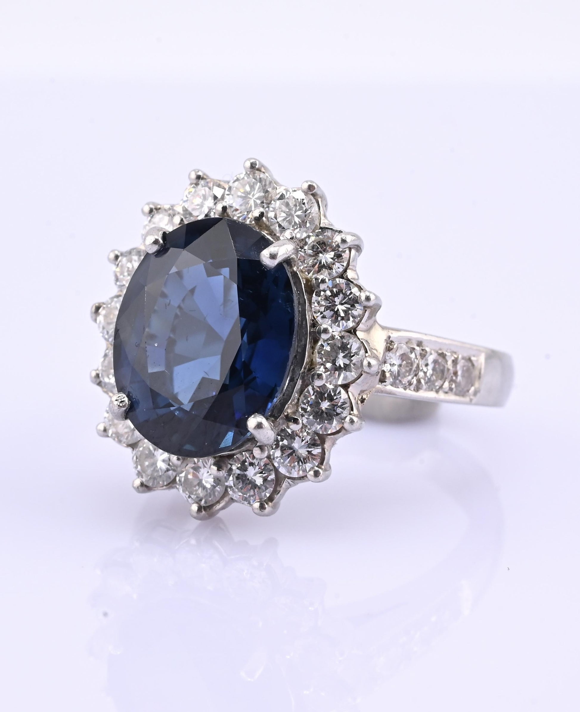 Exceptional 7.12 Carat NO HEAT GIA Certified Vivid Blue Sapphire & Diamond Ring