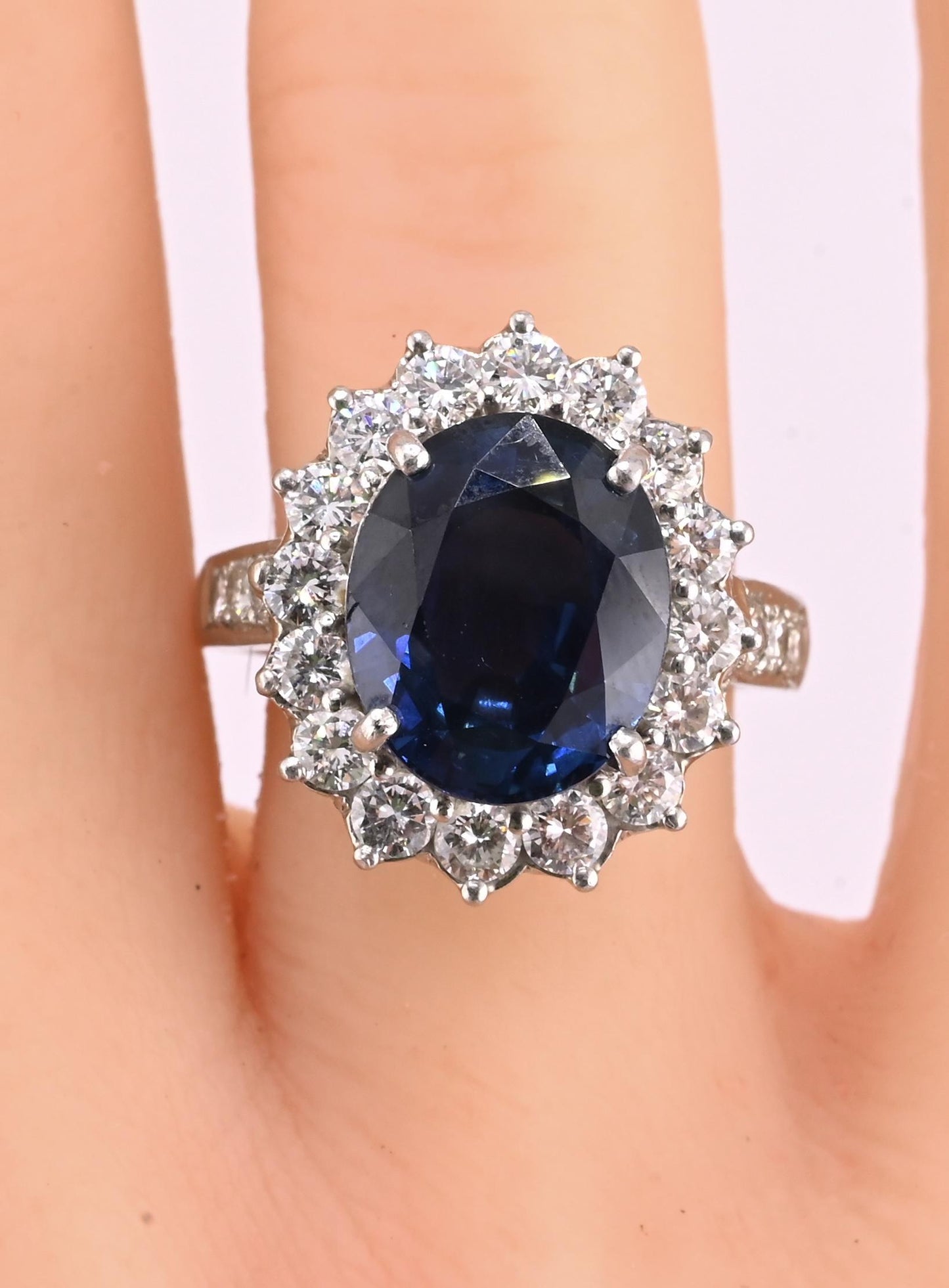 Exceptional 7.12 Carat NO HEAT GIA Certified Vivid Blue Sapphire & Diamond Ring