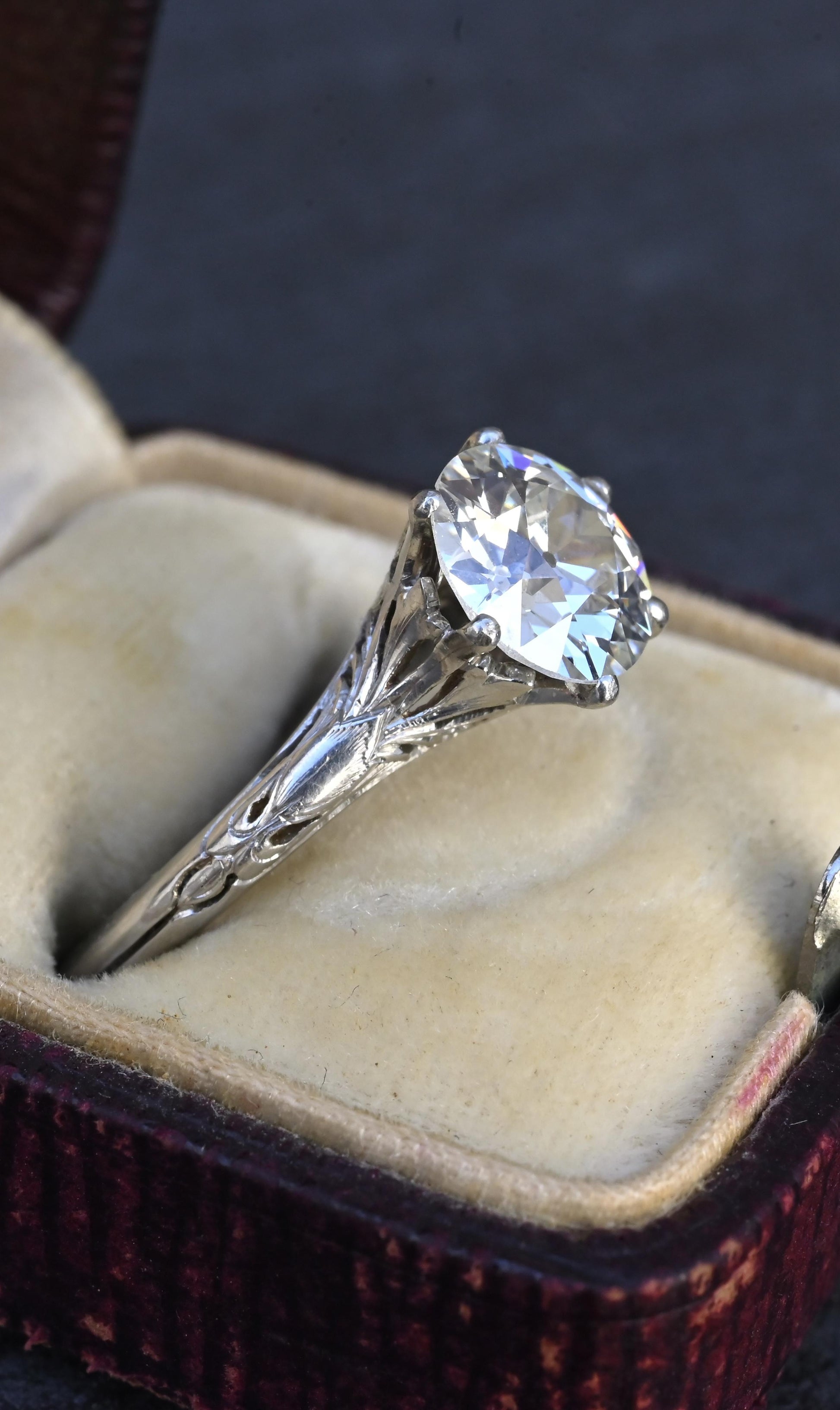 GIA 1.60ct Art Deco Diamond Platinum Engagement Ring, Circa 1920, VS2 J Color