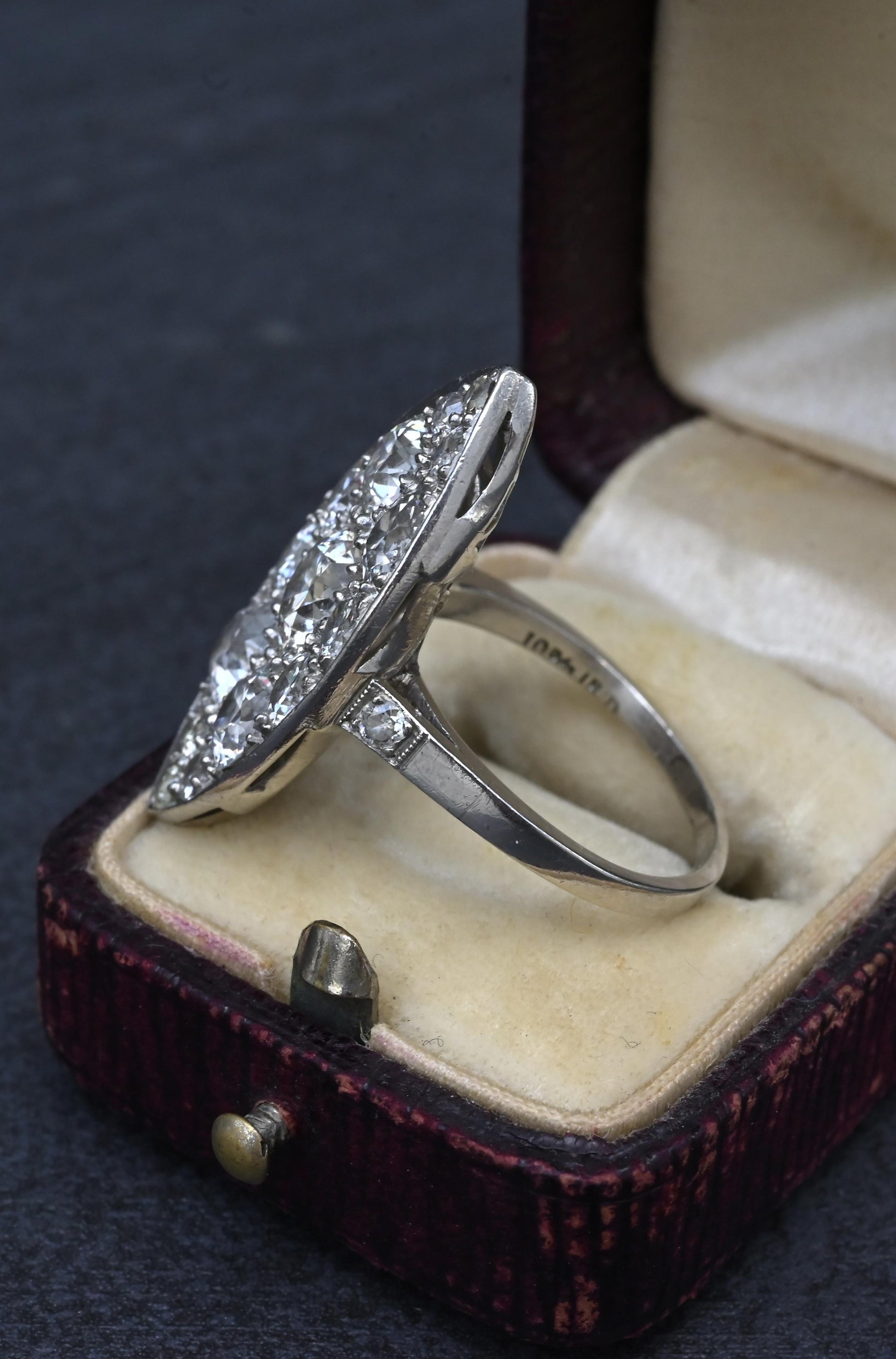 Art Deco 3.90ctw Navette Diamond Platinum Ring IGI Certified 7.46g Size 6.5