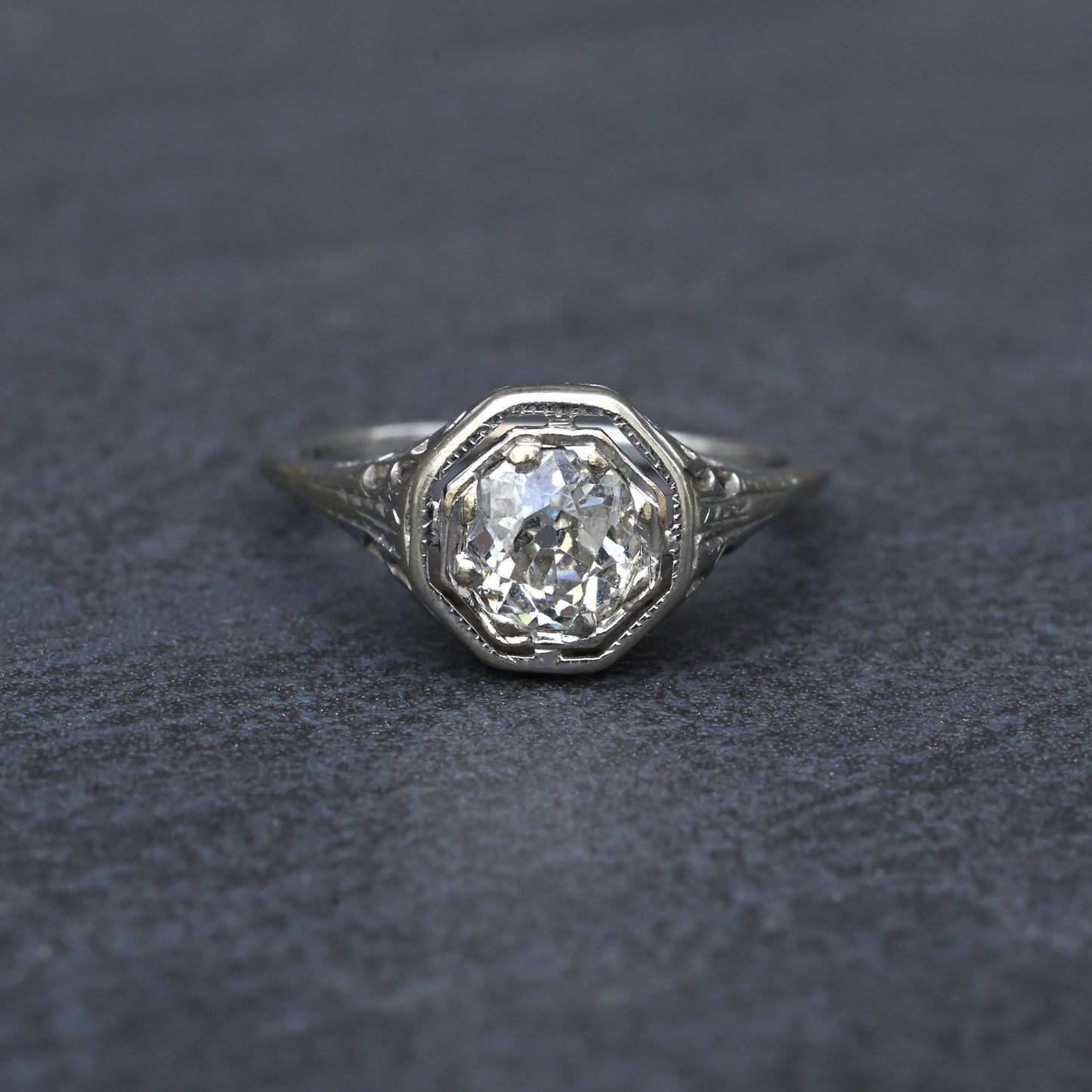 Art Deco .65ct Engagement Diamond Ring 18K White Gold IGI Certified Size 6.25